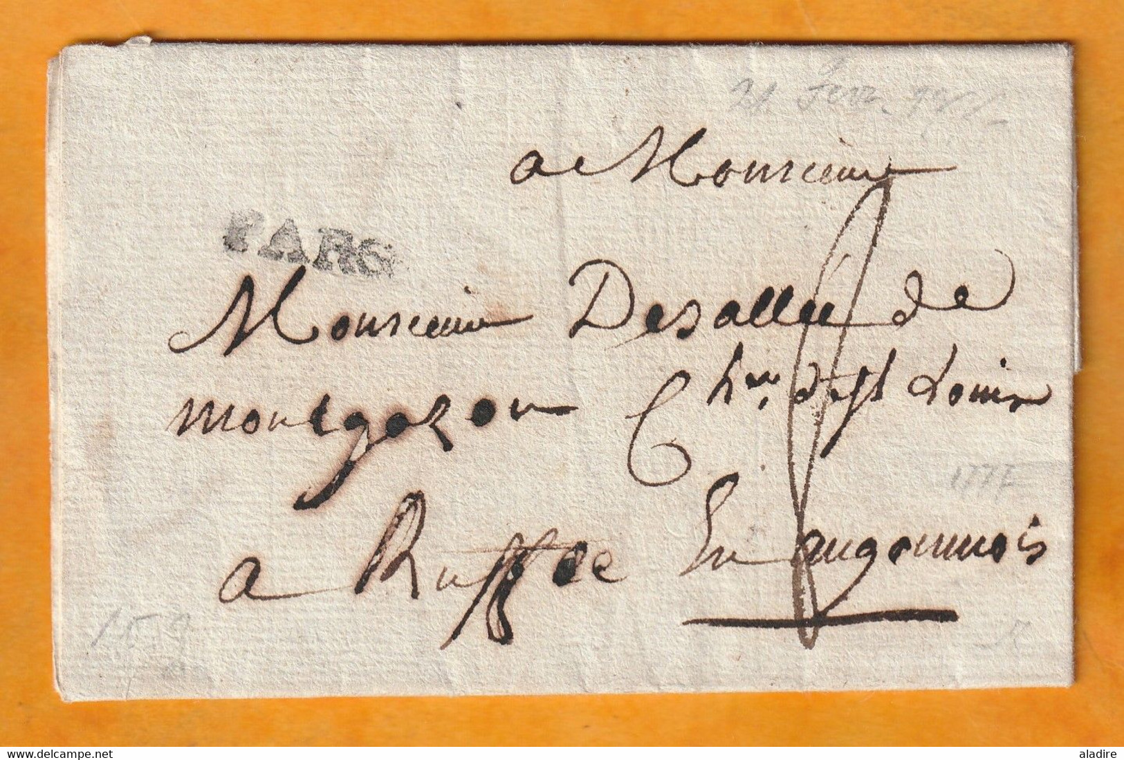 1777 - Marque Postale PARIS à L'infini Sur Lettre De 2 Pages Vers RUFFEC, Charente - Taxe 8 - Règne De Louis XVI - 1701-1800: Précurseurs XVIII