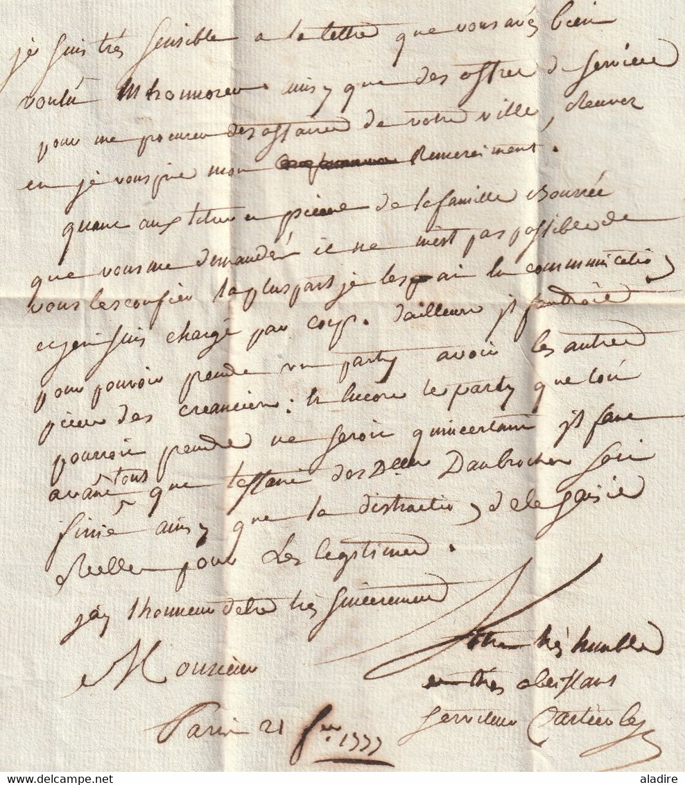 1777 - Marque postale PARIS à l'infini sur lettre de 2 pages vers RUFFEC, Charente - taxe 8 - règne de Louis XVI