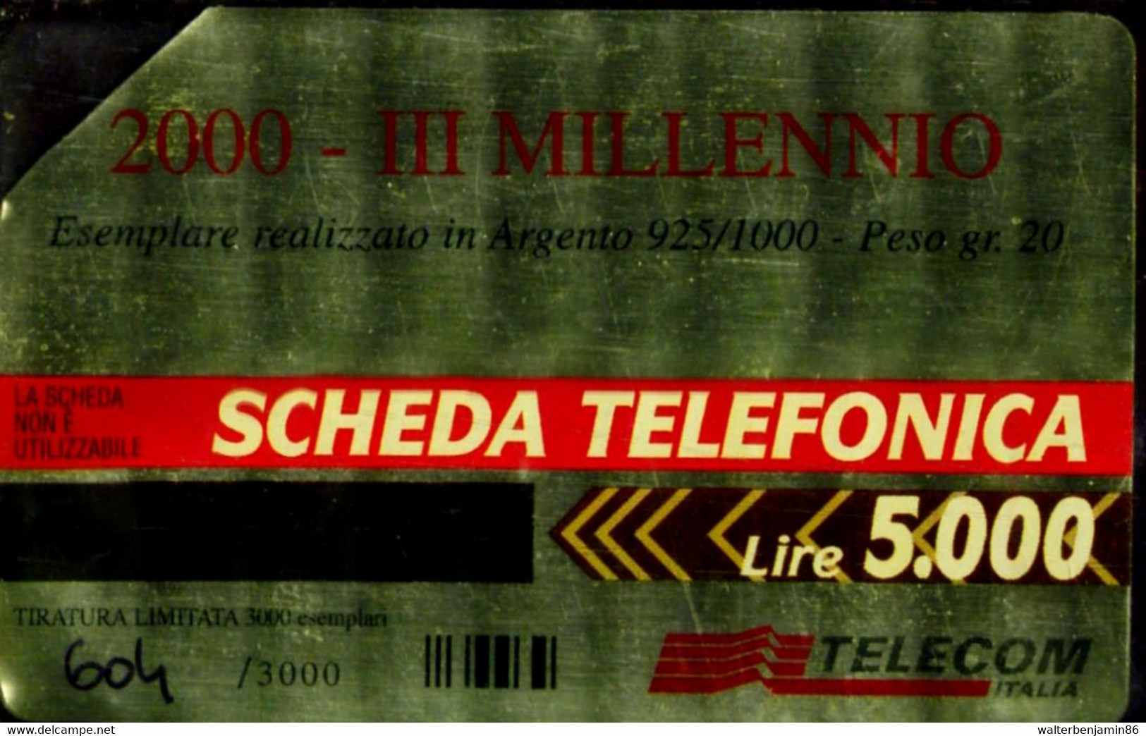 SCHEDA TELEFONICA IN ARGENTO ANNO 2000 IL MILLENIO CON CERTIFICATO - ANGOLO ASPORTATO - Sonderzwecke