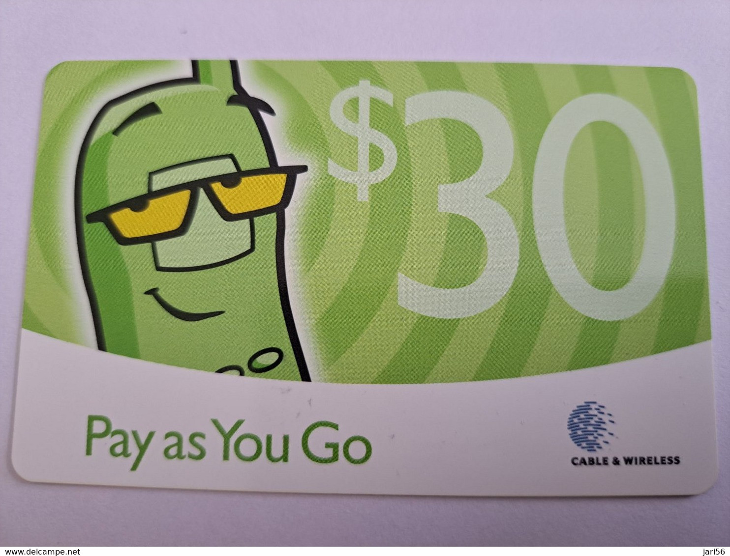 BARBADOS   $ 30 ,- PAY AS YOU GO GREEN  CARD NO ;1102    Prepaid      Fine Used Card  ** 10852** - Barbades