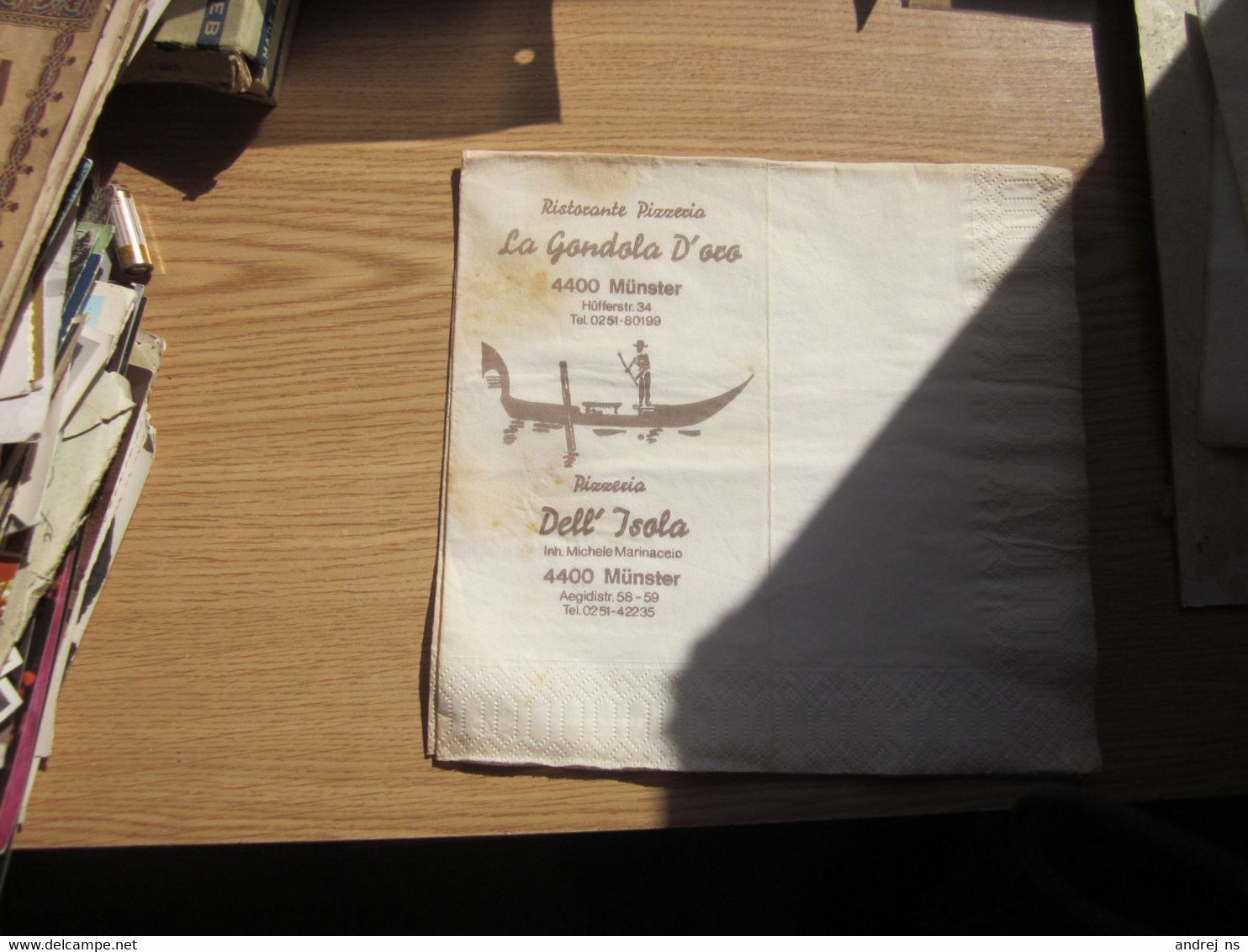 Ristorante Pizzeria La Gondola D Oro Munster Napkins - Serviettes Publicitaires