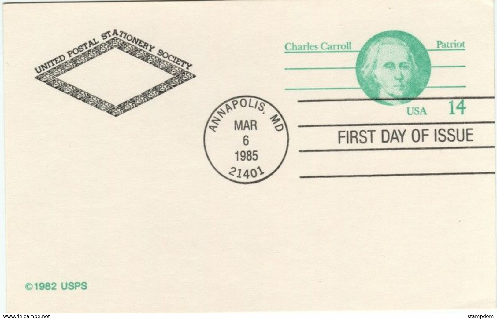 USA 1985 14c Charles Carroll PSC FDI @D2388 - 1981-00