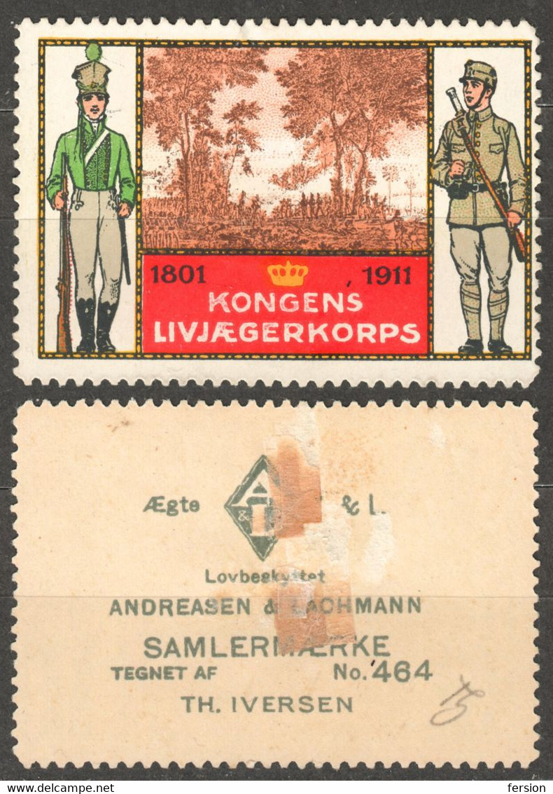 Military Army Kongens Livjægerkorps Soldier RIFLE GUN LABEL CINDERELLA VIGNETTE 1911 Denmark Andreasen Lachmann - Autres & Non Classés