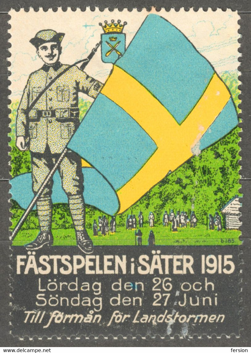 MILITARY -  Soldier LABEL CINDERELLA VIGNETTE 1915 WW1 WAR - SWEDEN Coat Of Arms FLAG - Altri & Non Classificati