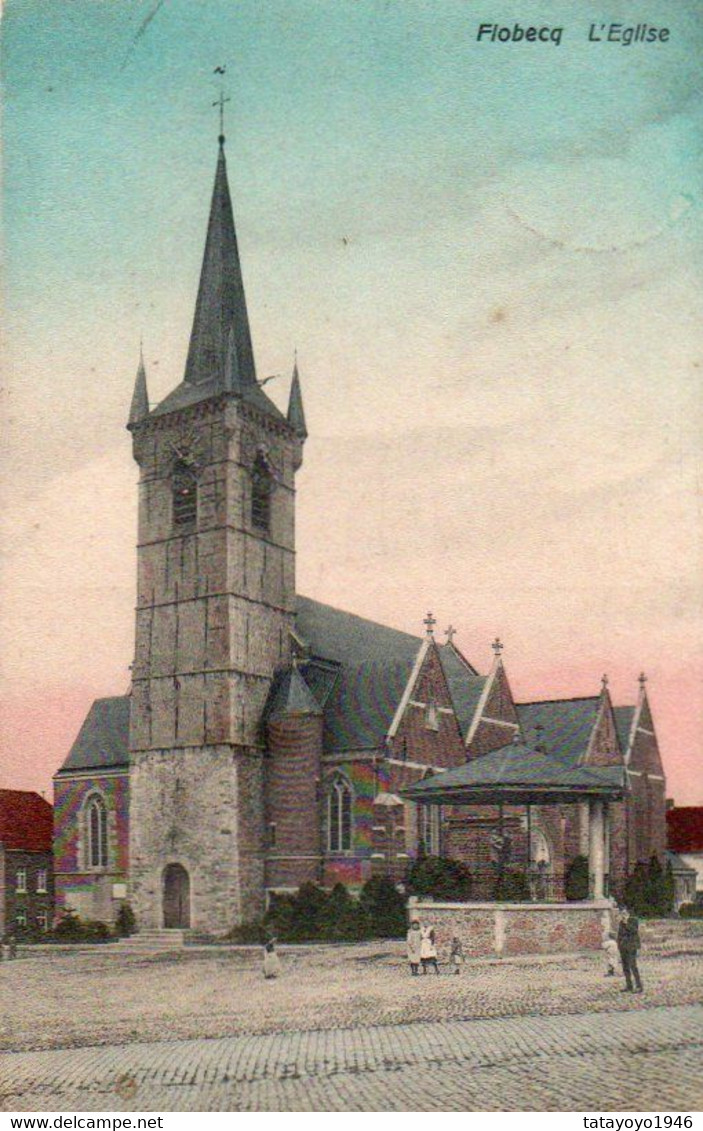 Flobecq  L'église Animée Carte Colorisée Voyagé En 1913 - Vloesberg