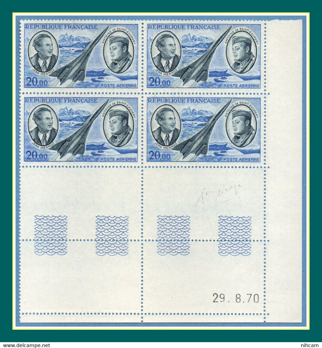 France Coin Daté N° PA 44 ** MNH Concorde Saint-Exupéry Mermoz 29-8-1970 - Airmail