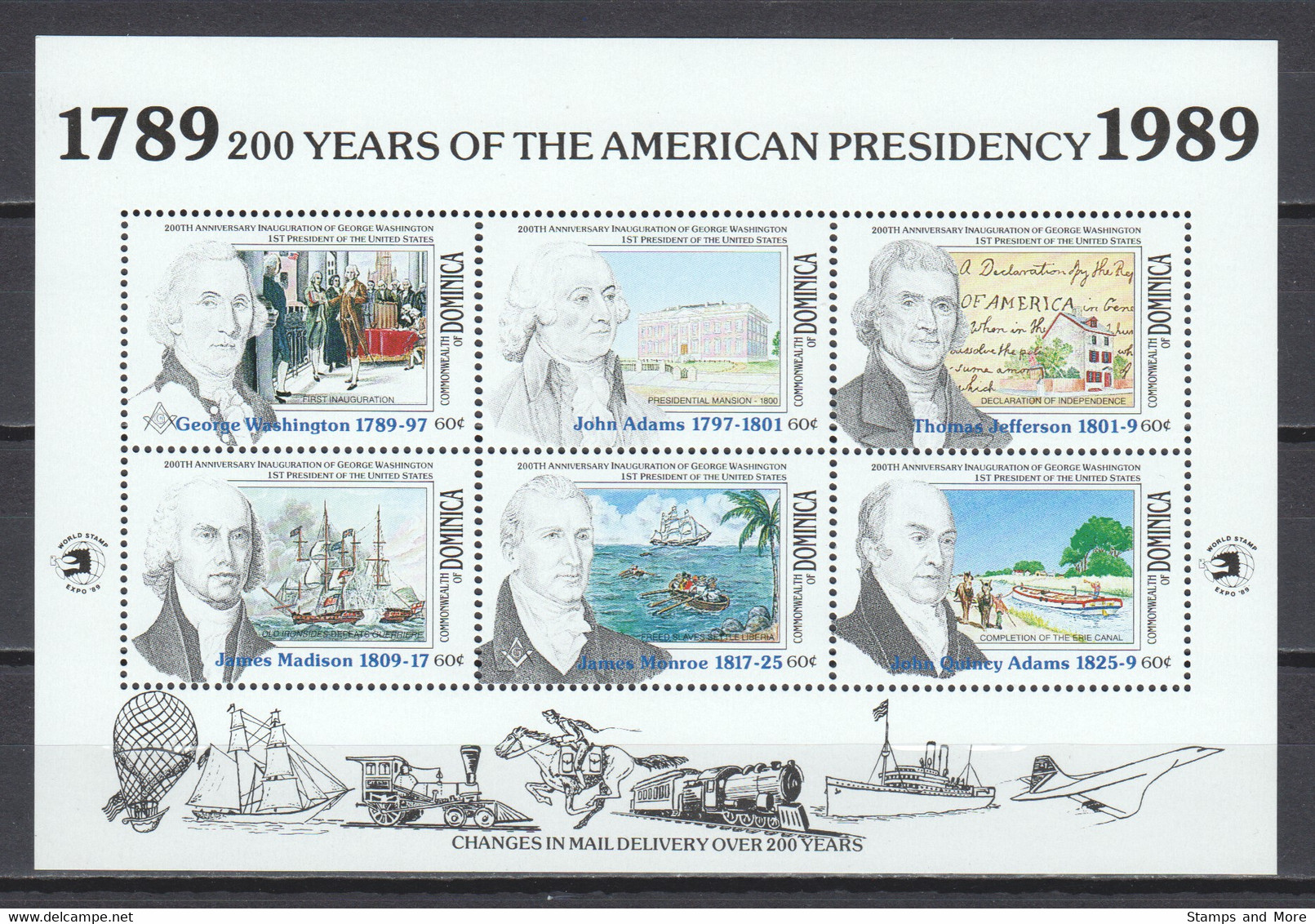 Dominica 1989 Kleinbogen Set Mi 1244-1267 MNH AIRPLANES - SHIPS - HOT AIR BALLOONS - AMERICAN PRESIDENTS - Barche