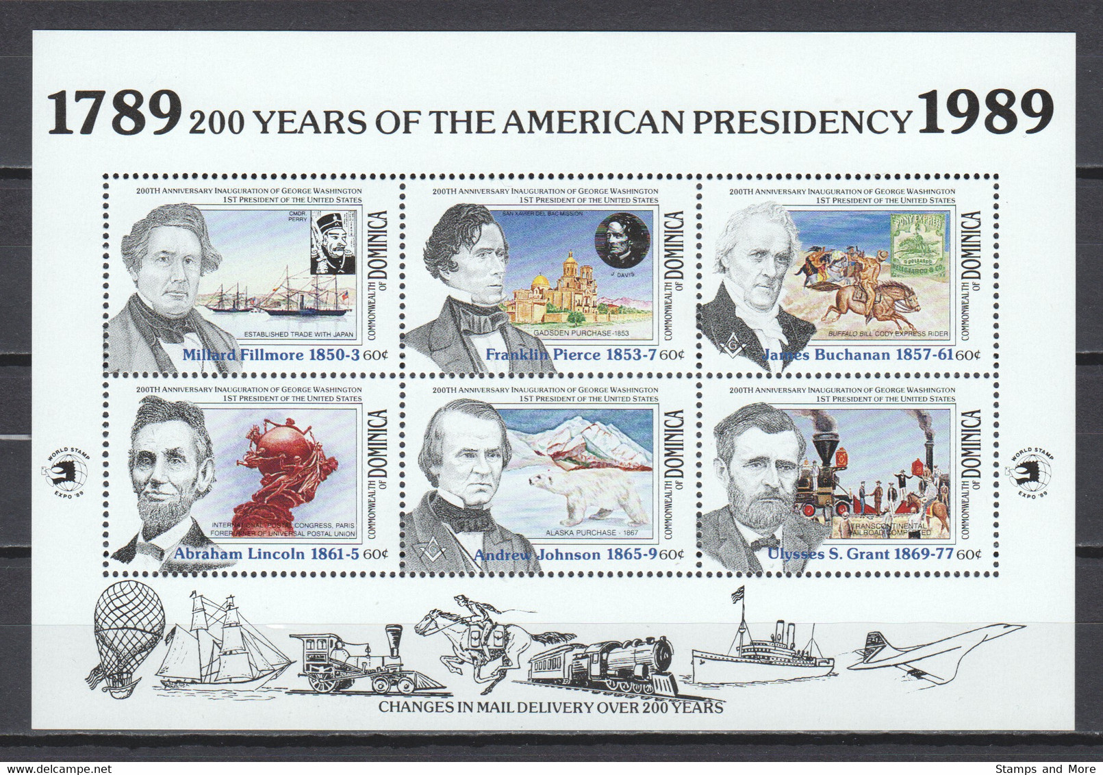 Dominica 1989 Kleinbogen Set Mi 1244-1267 MNH AIRPLANES - SHIPS - HOT AIR BALLOONS - AMERICAN PRESIDENTS - Barche