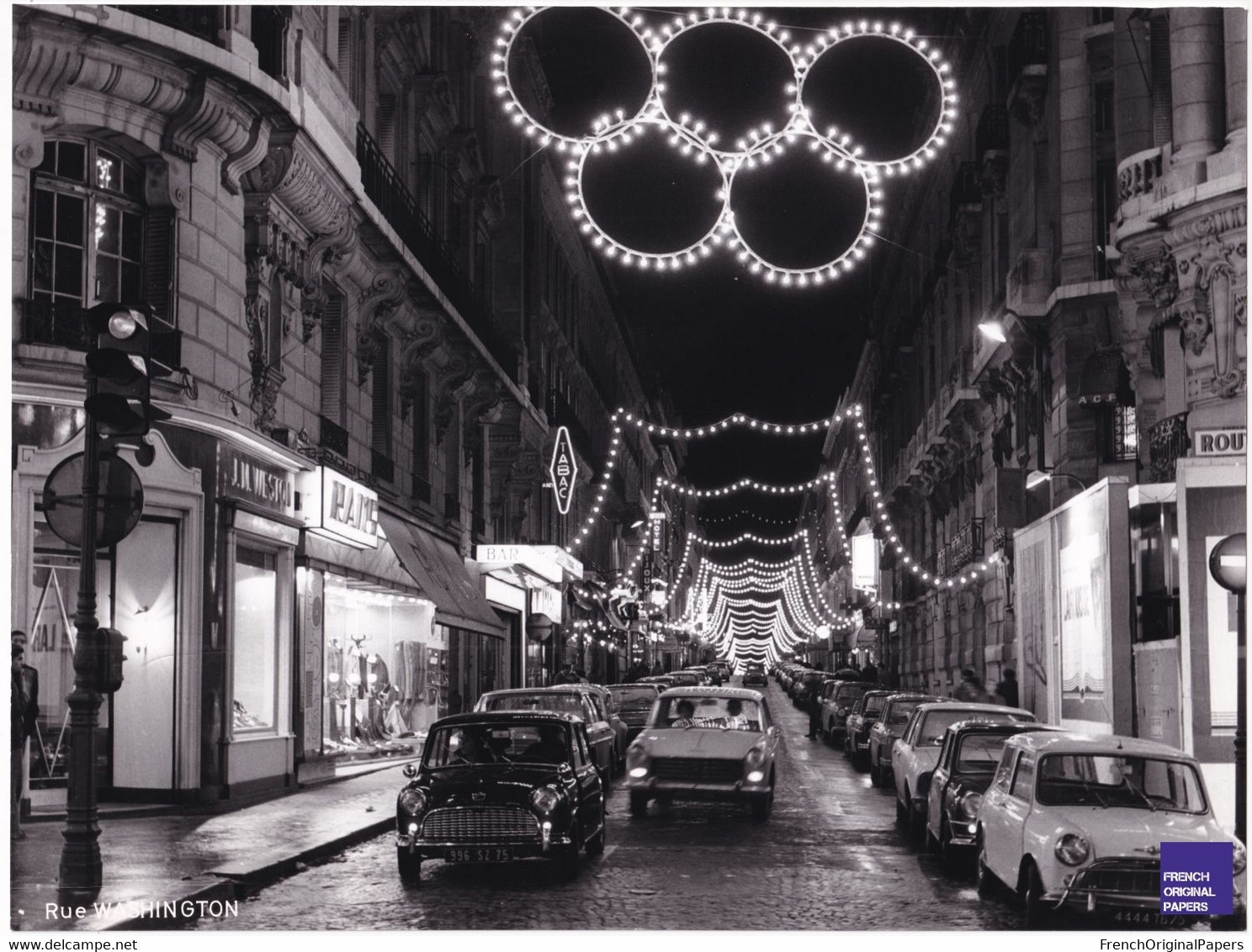 SUPERBE Paris / Rue Washington - Grande Photo De Nuit 1967 Noël Austin Mini Décoration Jeux Olympiques C8-29 - Lugares