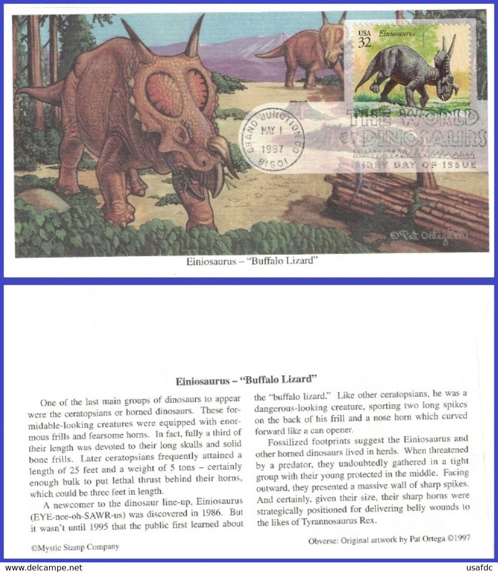 US #3136k U/A MYSTIC FDC   Dinosaurs Eniniosaurus - 1991-2000