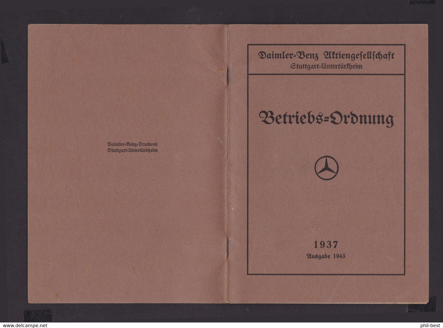 Daimler Benz Aktiengesellschaft Betriebs-Ordnung 1937 Top Erhaltung #C361 - Non Classés
