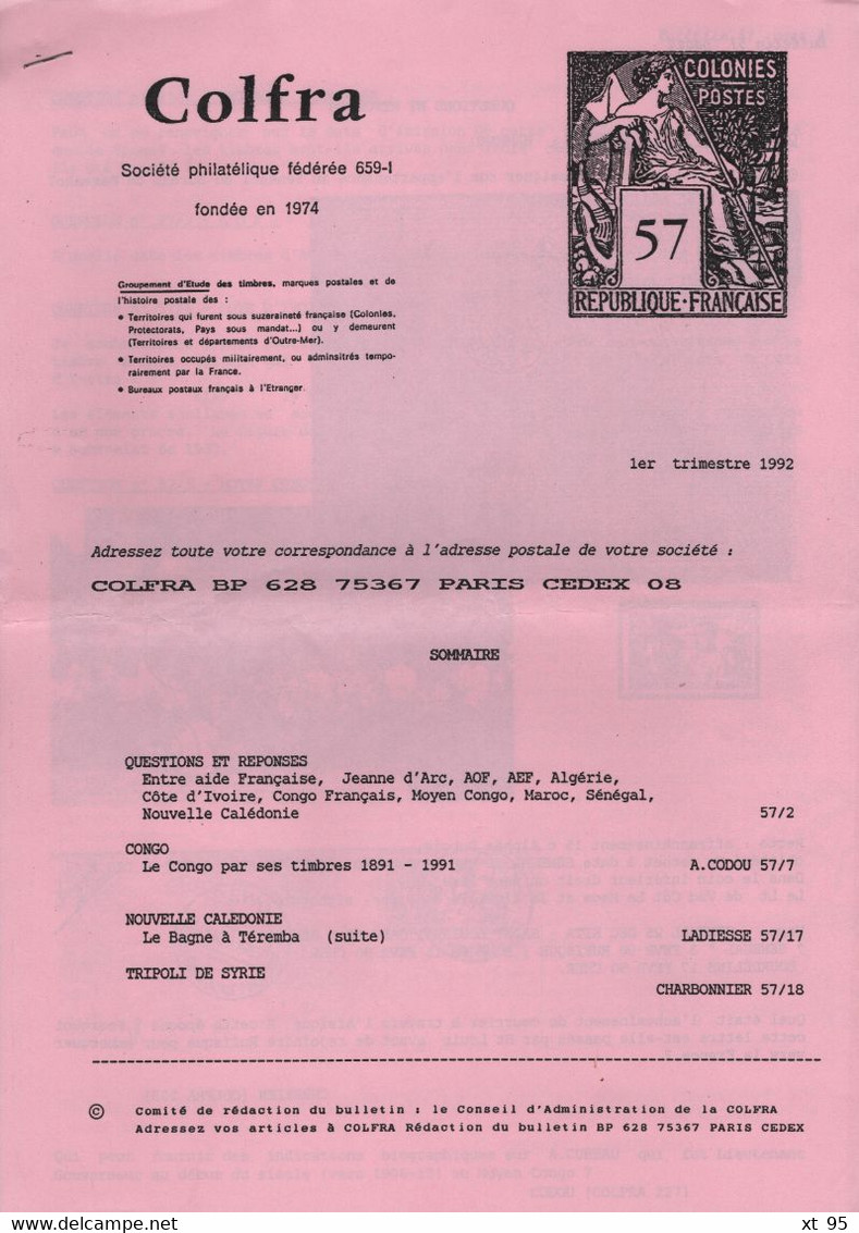 Colfra - Revue Philatelique Des Colonies Francaises - N° 57 à 60 - 1992 - Voir Sommaires - Colonias Y Oficinas Al Extrangero