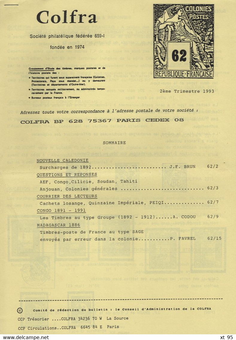 Colfra - Revue Philatelique Des Colonies Francaises - N° 61 à 63 - Voir Sommaires - Kolonien Und Auslandsämter
