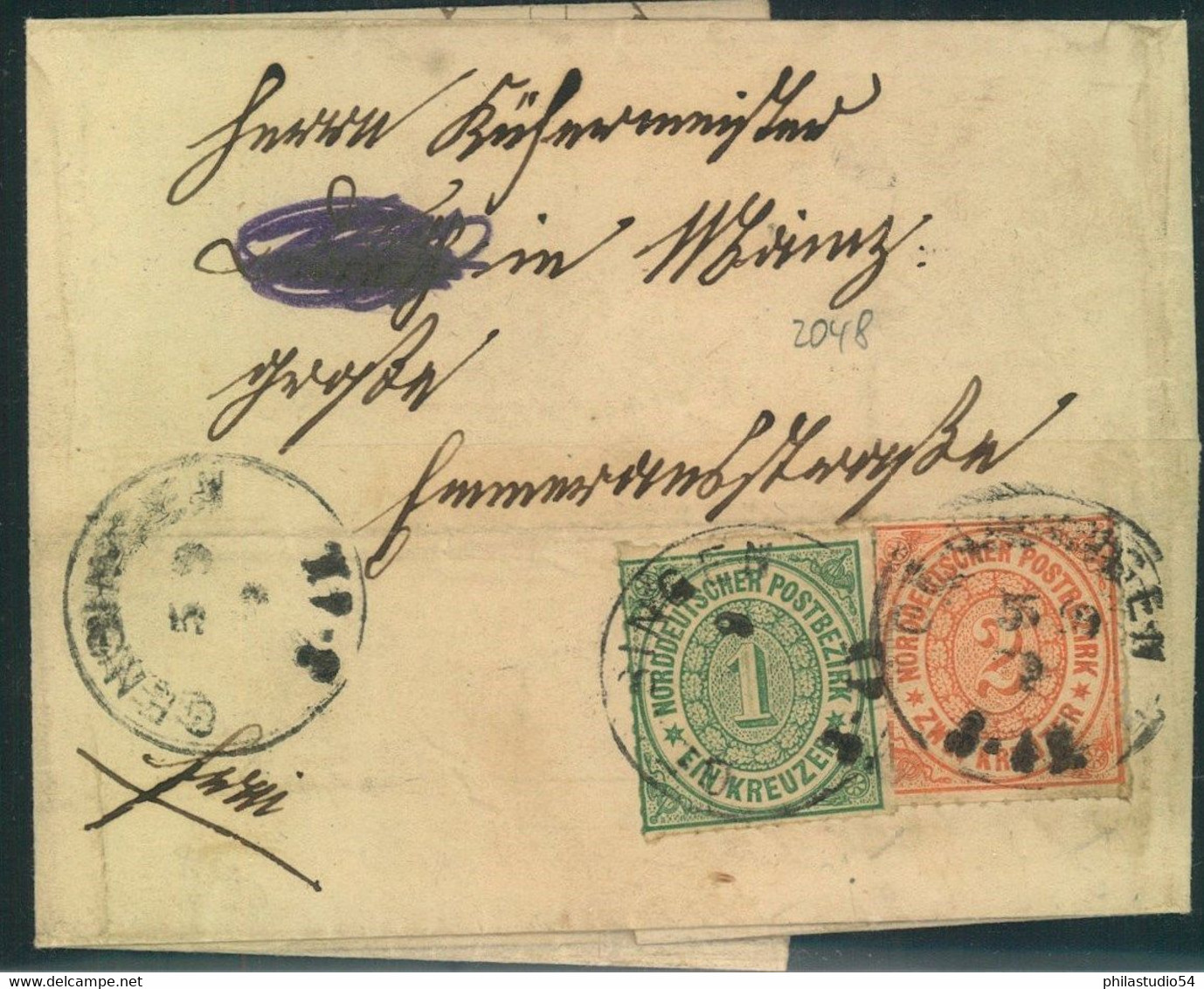 1868, 1 Uns 2 Kreuzer Durchstochen Als Seltene MiF Auf Faltbrief Ab GENSINGEN - Storia Postale