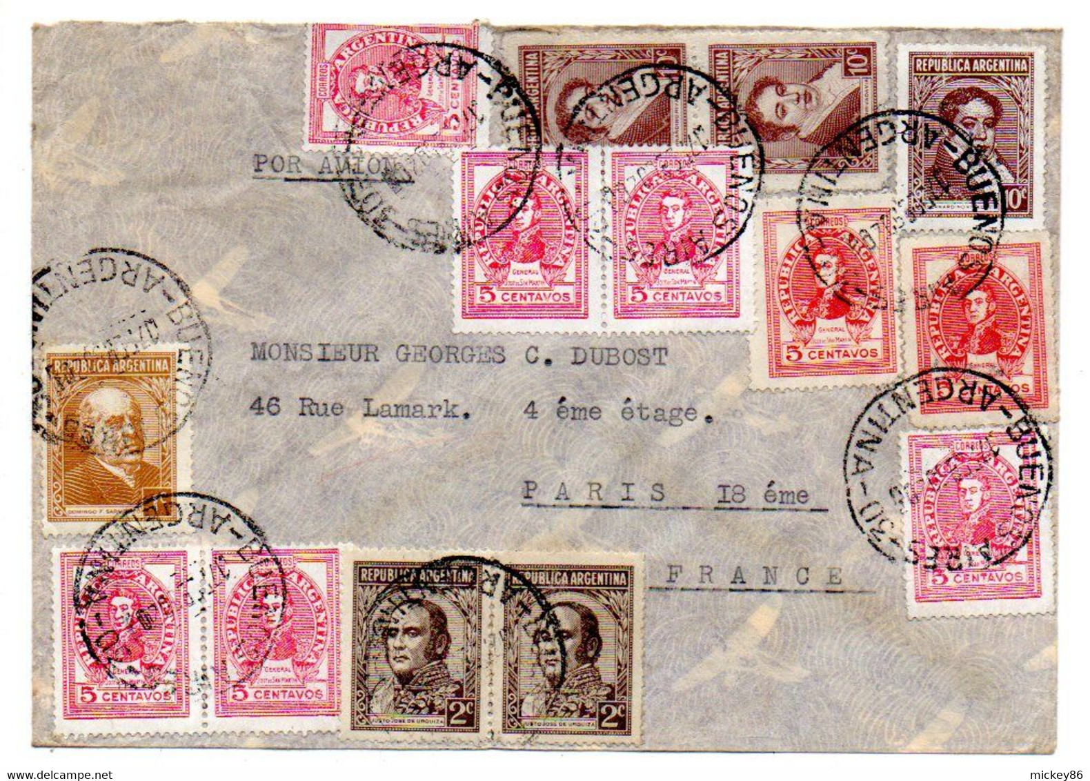 Argentine--1950--lettre De BUENOS AIRES  Pour PARIS-75....composition De Timbres...-cachets  .....à  Saisir - Covers & Documents