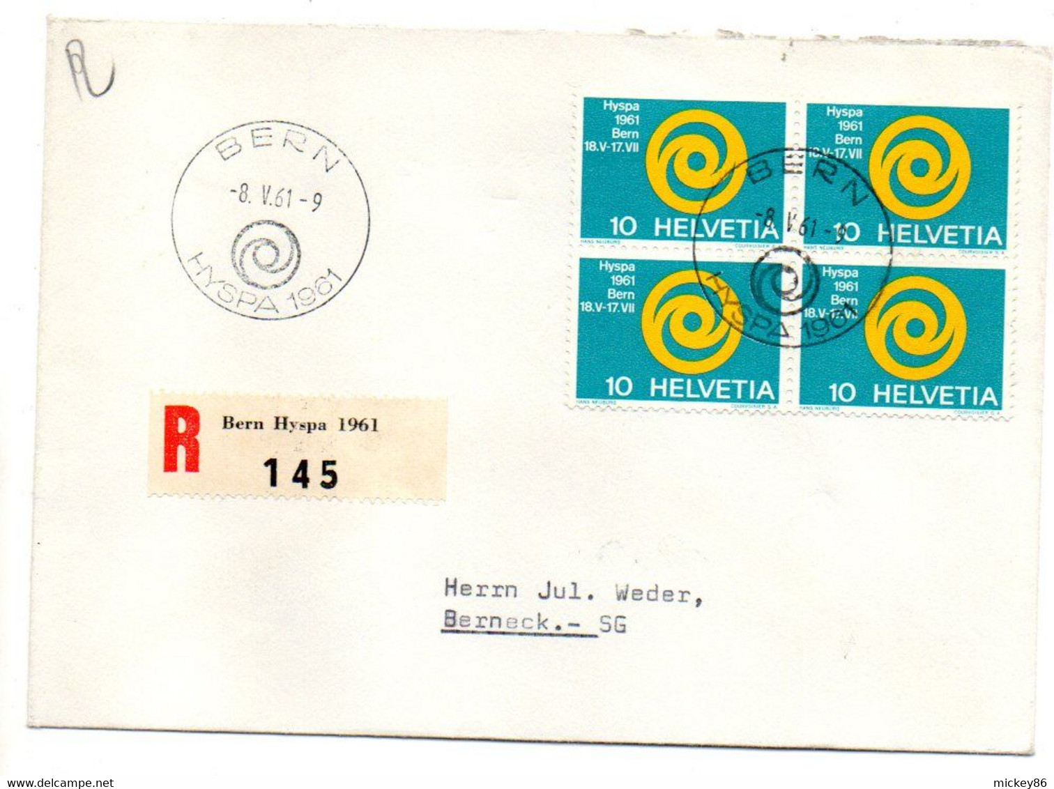 Suisse--1961 --Lettre Recommandée De Berne Pour BERNECK   ...bloc De 4 .timbres ......BERNECK .....à Saisir - Storia Postale