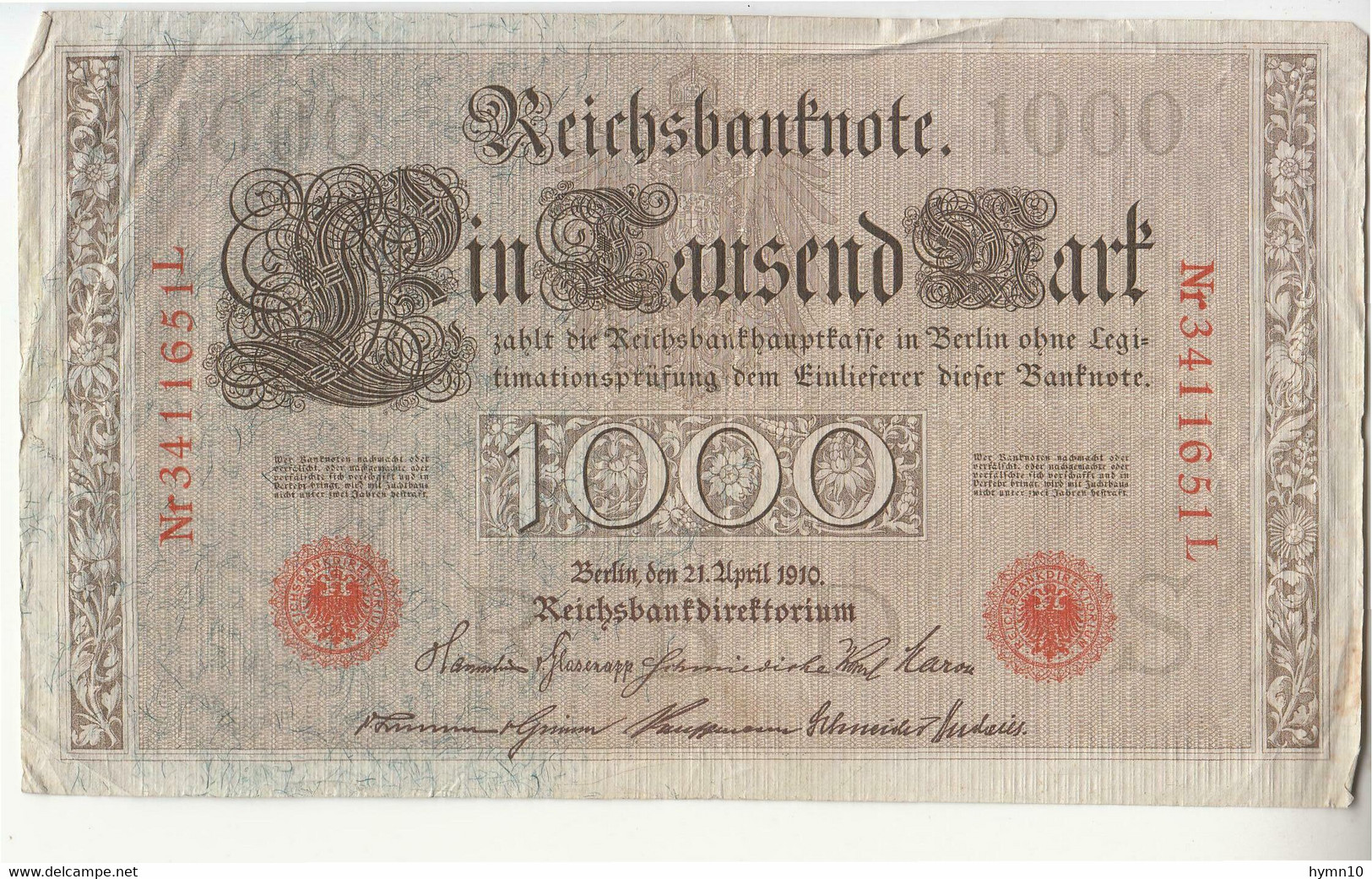 1910 BERLIN 1000 MARK REICHSBANKNOTE-MM476 - 1000 Mark