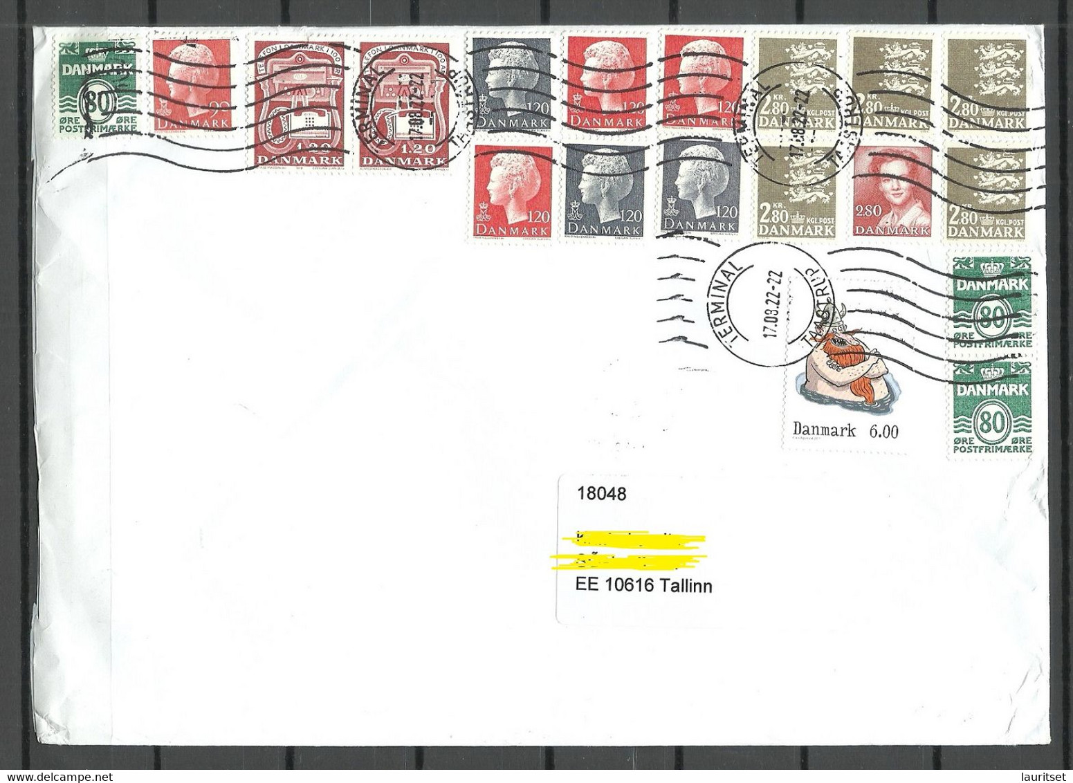 DENMARK Dänemark 2022 Cover To Estonia With Many Stamps Queen Margrethe Coat Of Arms Wiking Etc. - Covers & Documents