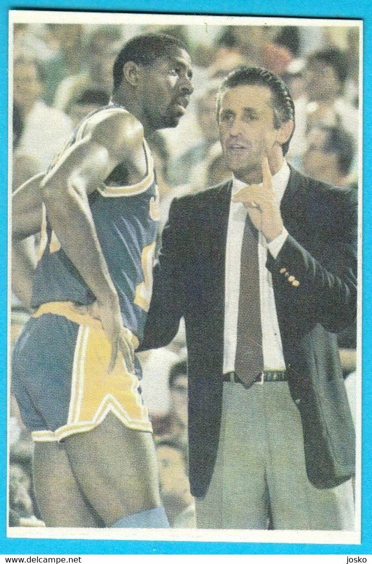 MAGIC JOHNSON & PAT RILEY - Yugoslav Vintage Cao Muflon Basketball Card * Los Angeles Lakers Pallacanestro Baloncesto - 1980-1989