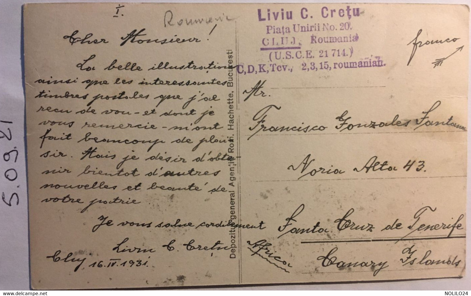 CPA, écrite En 1931, ROUMANIE Romania, Cluj Piata Unirei, Verso Cachet LIVIU C Cretu, 2 Scans - Romania