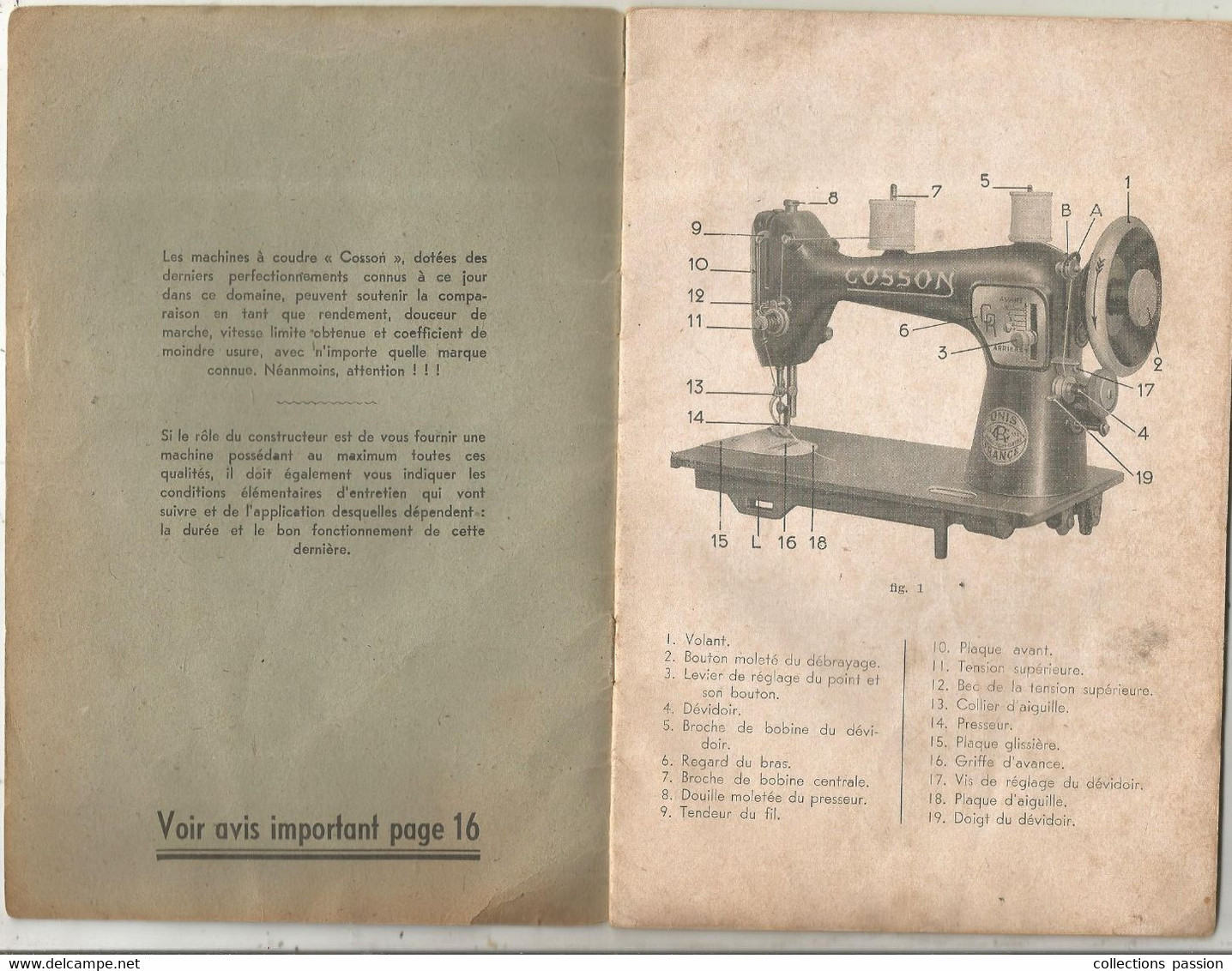 Mode D'emploi , Machines à Coudre COSSON, Vernou Sur Brenne , Indre Et Loire , Type 32-C-44, Frais Fr 2.85 E - Ohne Zuordnung