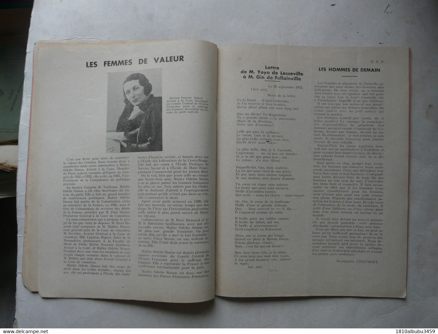 REVUE OFFICIELLE DES FORCES FEMININES FRANCAISES 1932 - Sociologia