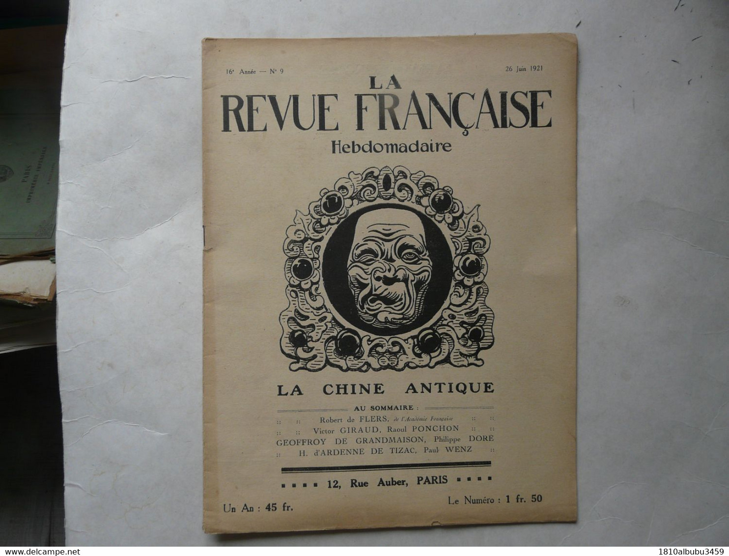 HEBDOMADAIRE - LA REVUE FRANCAISE 1921 : La CHINE Antique - Sociologia