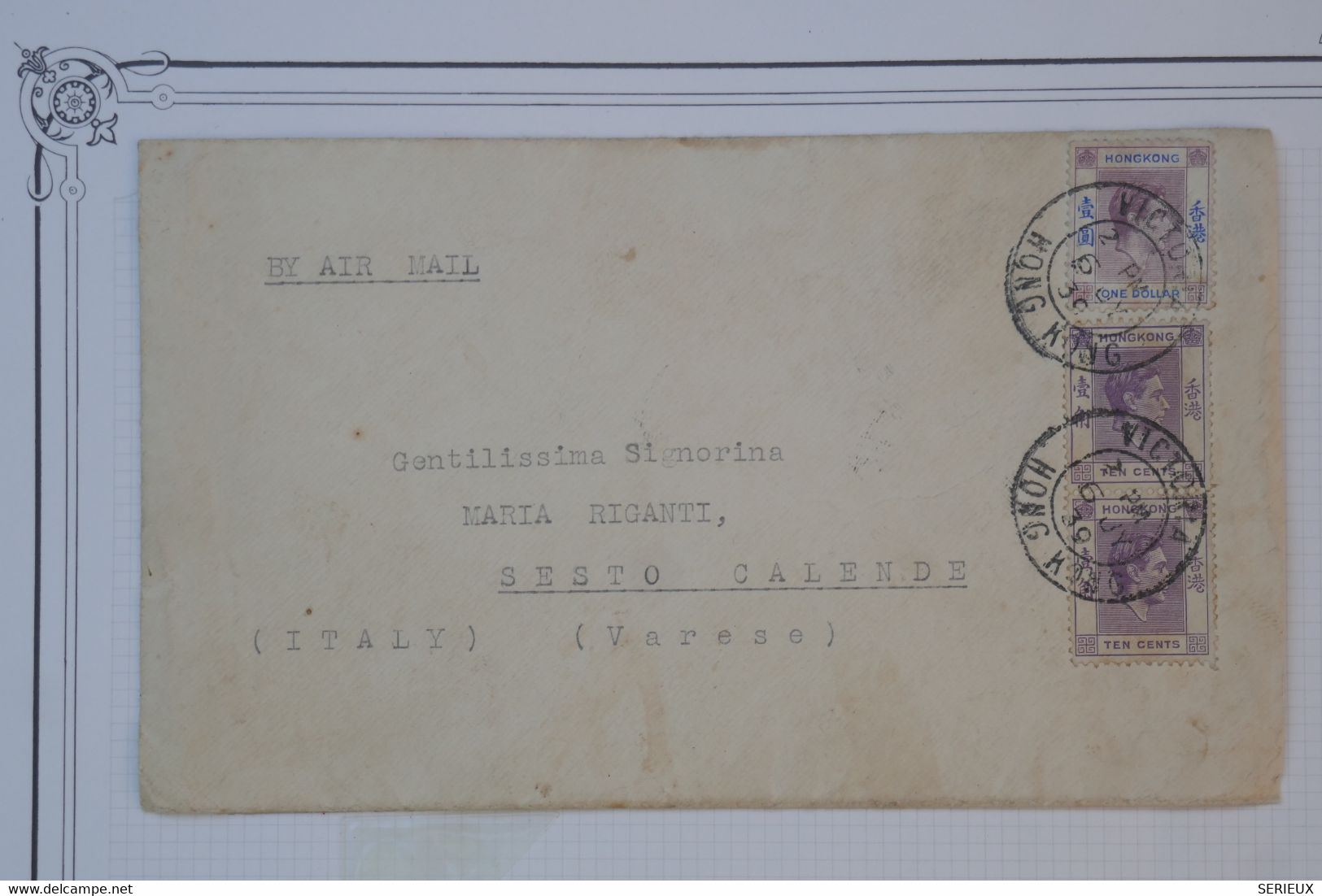 BC10  HONG KONG BELLE  LETTRE PRIVEE 1939 A  SESTO CALENTE  ITALIA  + +AFFR.INTERESSANT - Lettres & Documents