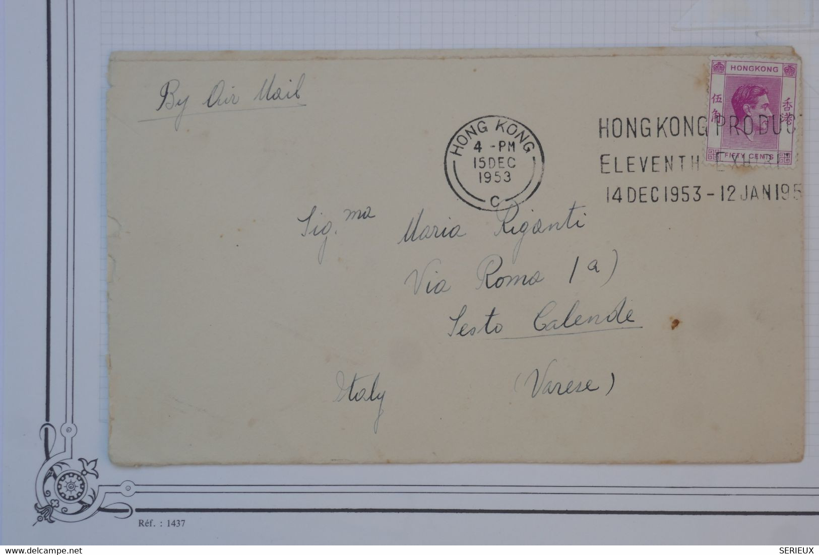 BC10  HONG KONG BELLE  LETTRE PRIVEE 1953 A  SESTO CALENTE  ITALIA  + +AFFR.PLAISANT - Lettres & Documents