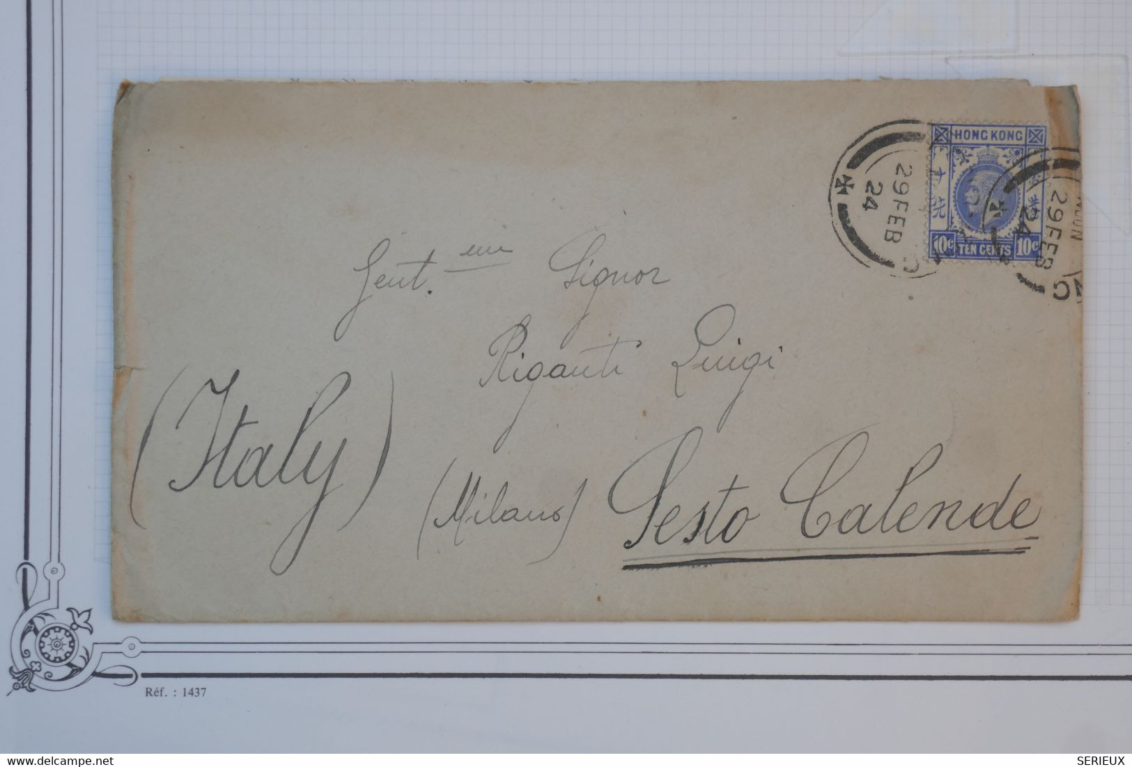 BC10  HONG KONG BELLE  LETTRE  1924 A  SESTO CALENTE  ITALIA  + +AFFR INTERESSANT - Briefe U. Dokumente