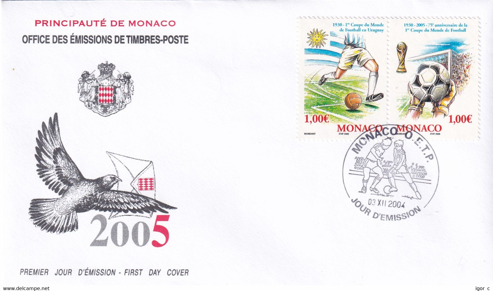 Monaco 2004 Cover: Football Fussball Calcio Soccer: FIFA World Cup 1930 Uruguay; 75 Years Of First Championship - 1930 – Uruguay