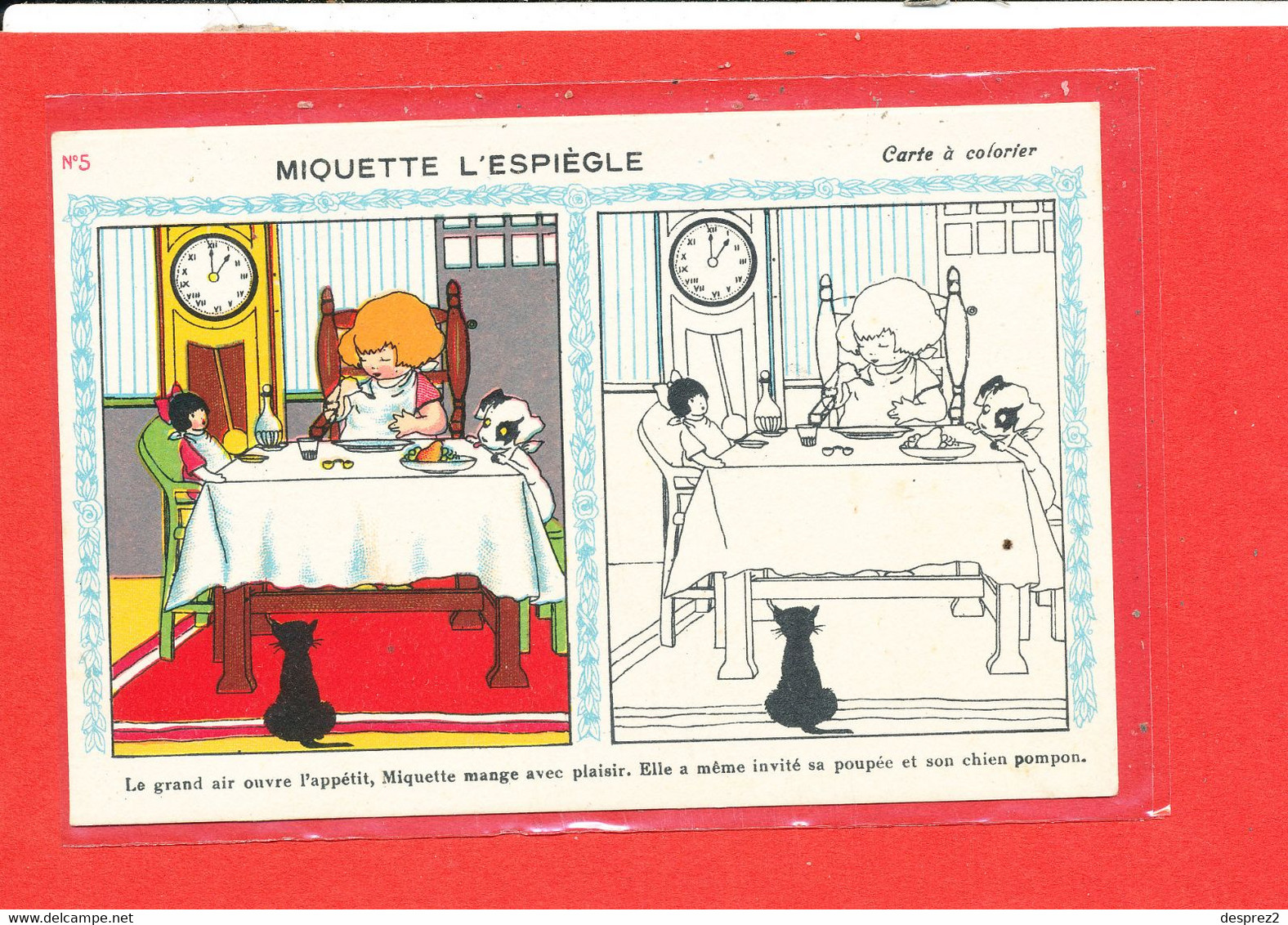 CARTE A COLORIER Cpa Animée Miquette L ' Espiegle N ° 5 Format 14 Cm X 9 Cm - Jeux Et Jouets