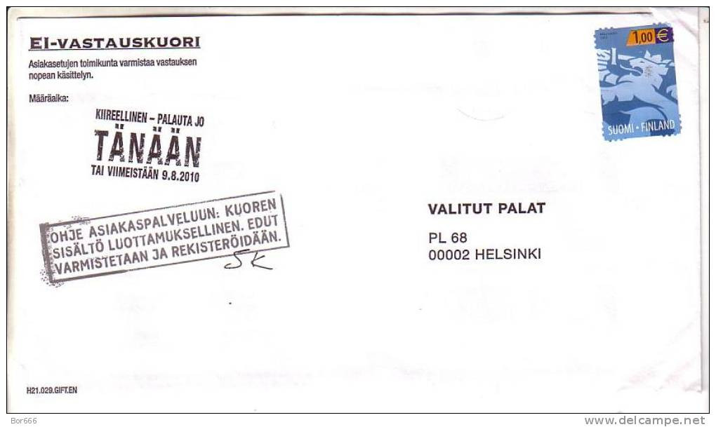 GOOD FINLAND Postal Cover 2010 - Good Stamped: Lion - Lettres & Documents