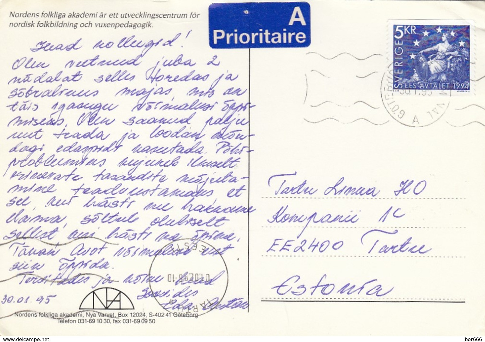 GOOD SWEDEN Postcard To ESTONIA 1995 - Good Stamped: Svea / Lion - Briefe U. Dokumente