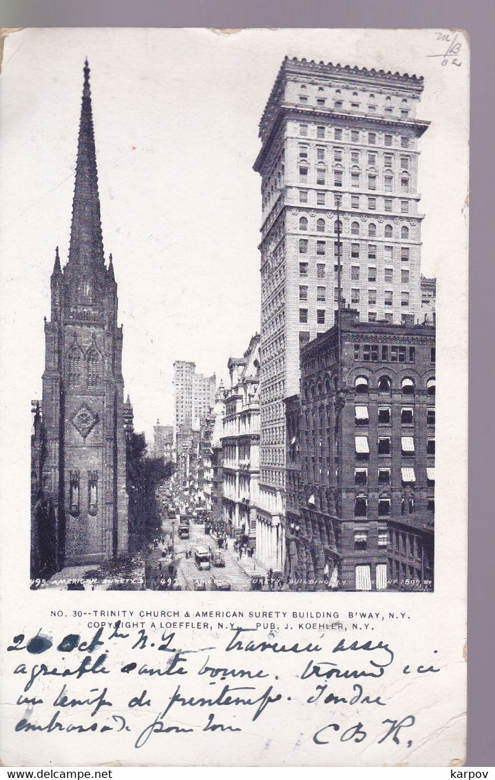 CPA - USA - NEW YORK - TRINITY CHURCH & AMERICAN SURTY BUILDING B'WAY - Brooklyn