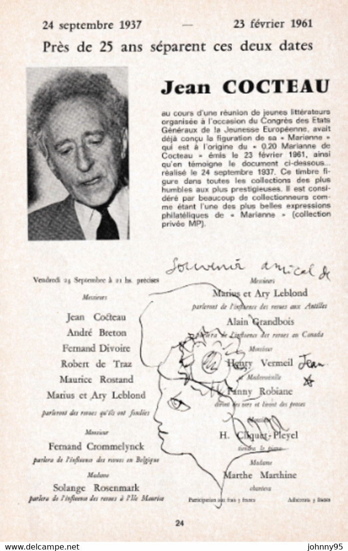 Bulletin De La Société Des Amis Du Musée Postal - N° 48 - 1975 - 24 Pages - Souvenir De Jean Cocteau - Français (àpd. 1941)