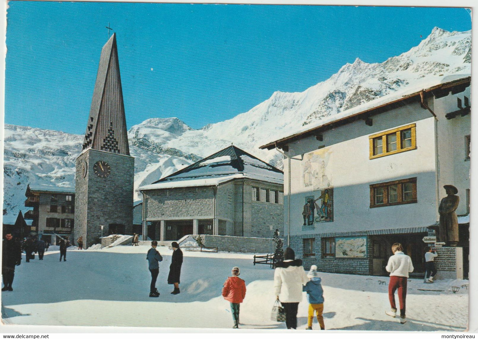 Suisse : Saas Fee , Wallis , Kirche Und Dorfplatz , Alphubel Täschhorn , Dom - Saas Im Prättigau