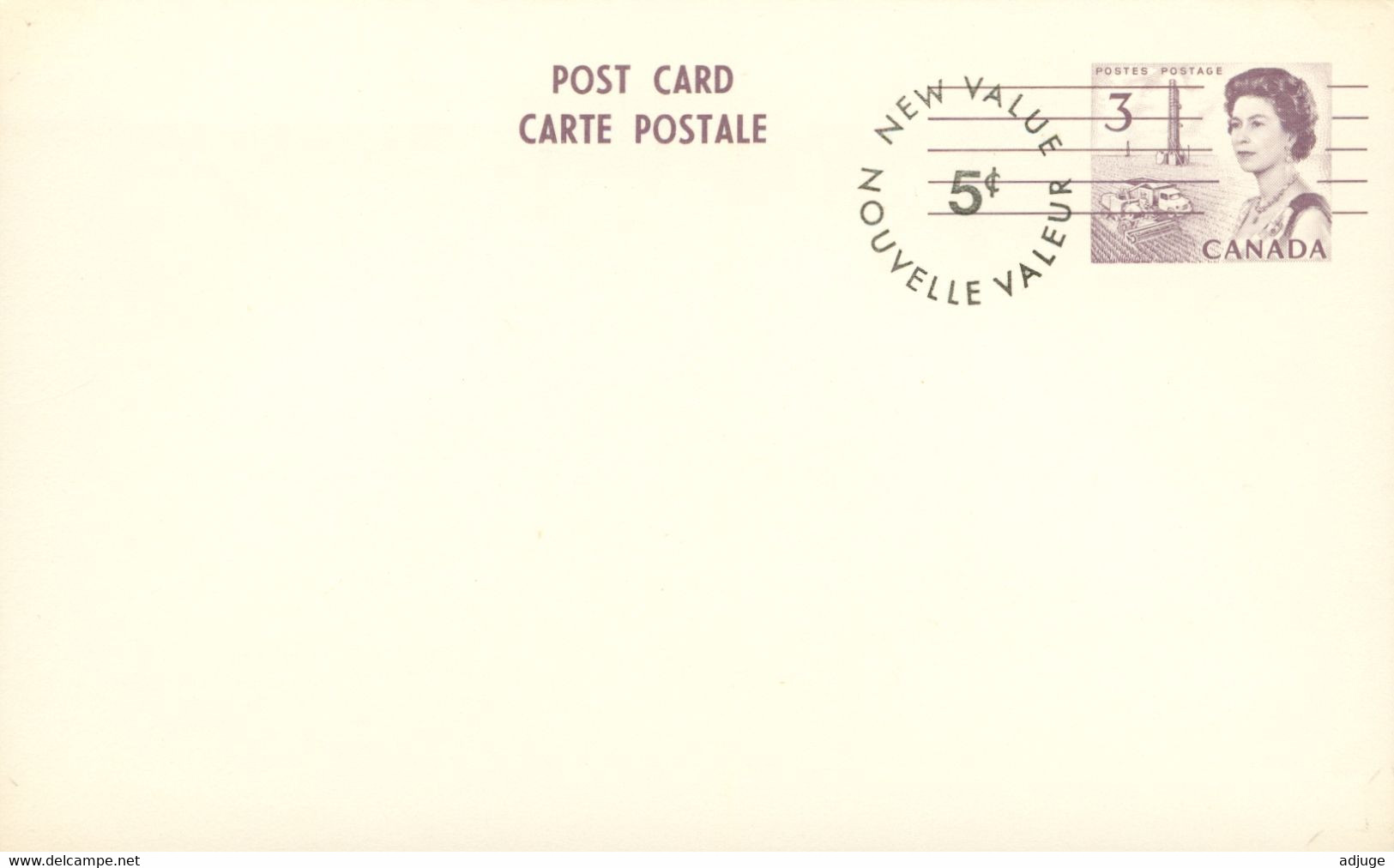 Entier Postal - CANADA - Reine Elizabeth II & Les Prairies- 3 Cents Surchagé 5 Cents* CP Format  14 X 8,5 Cmm ****2 Scan - 1953-.... Reign Of Elizabeth II