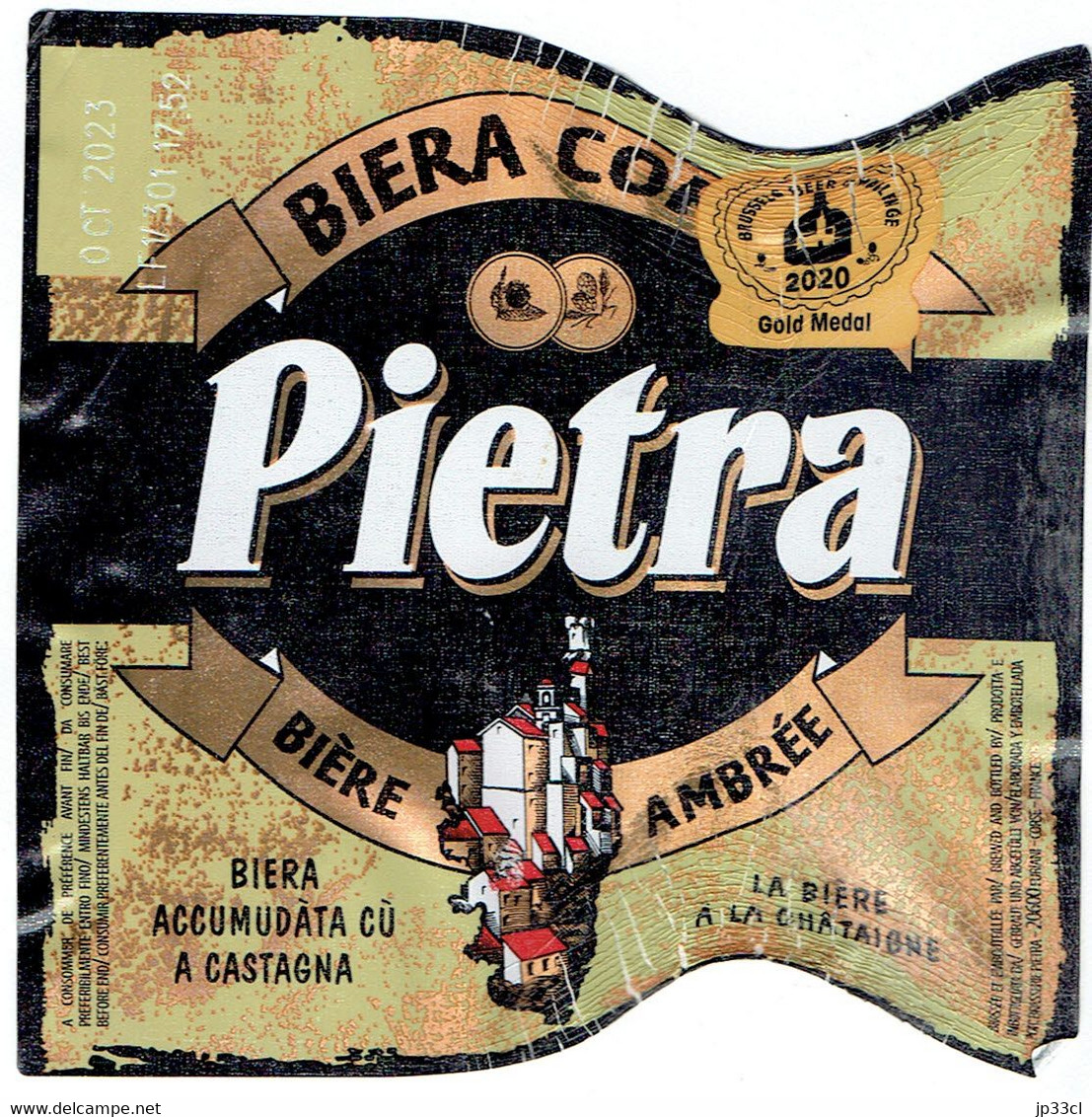 Bière Corse : 2 étiquettes + Capsule De "Biera Corsa Pietra" (Bière Ambrée à La Châtaigne, Brasserie Pietra, Furiani) - Beer