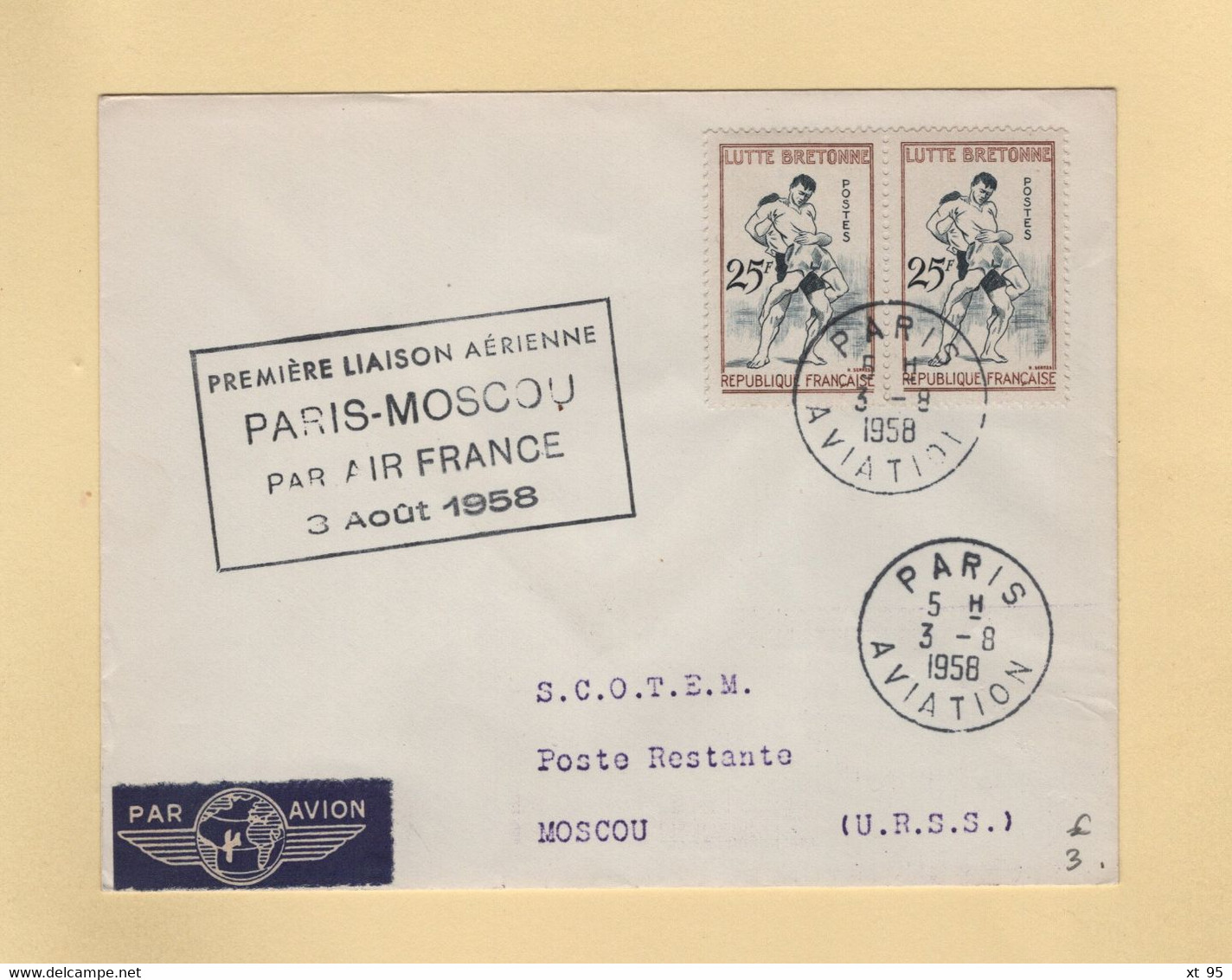 1ere Liaison Paris Moscou - 3 Aout 1958 - Air France - Premiers Vols