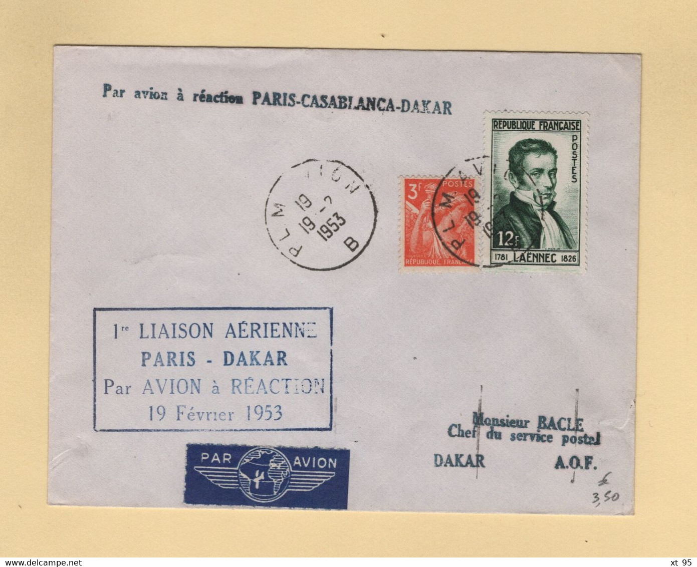 1ere Liaison Paris Dakar Par Avion A Reaction - 19 Fevrier 1953 - Erst- U. Sonderflugbriefe