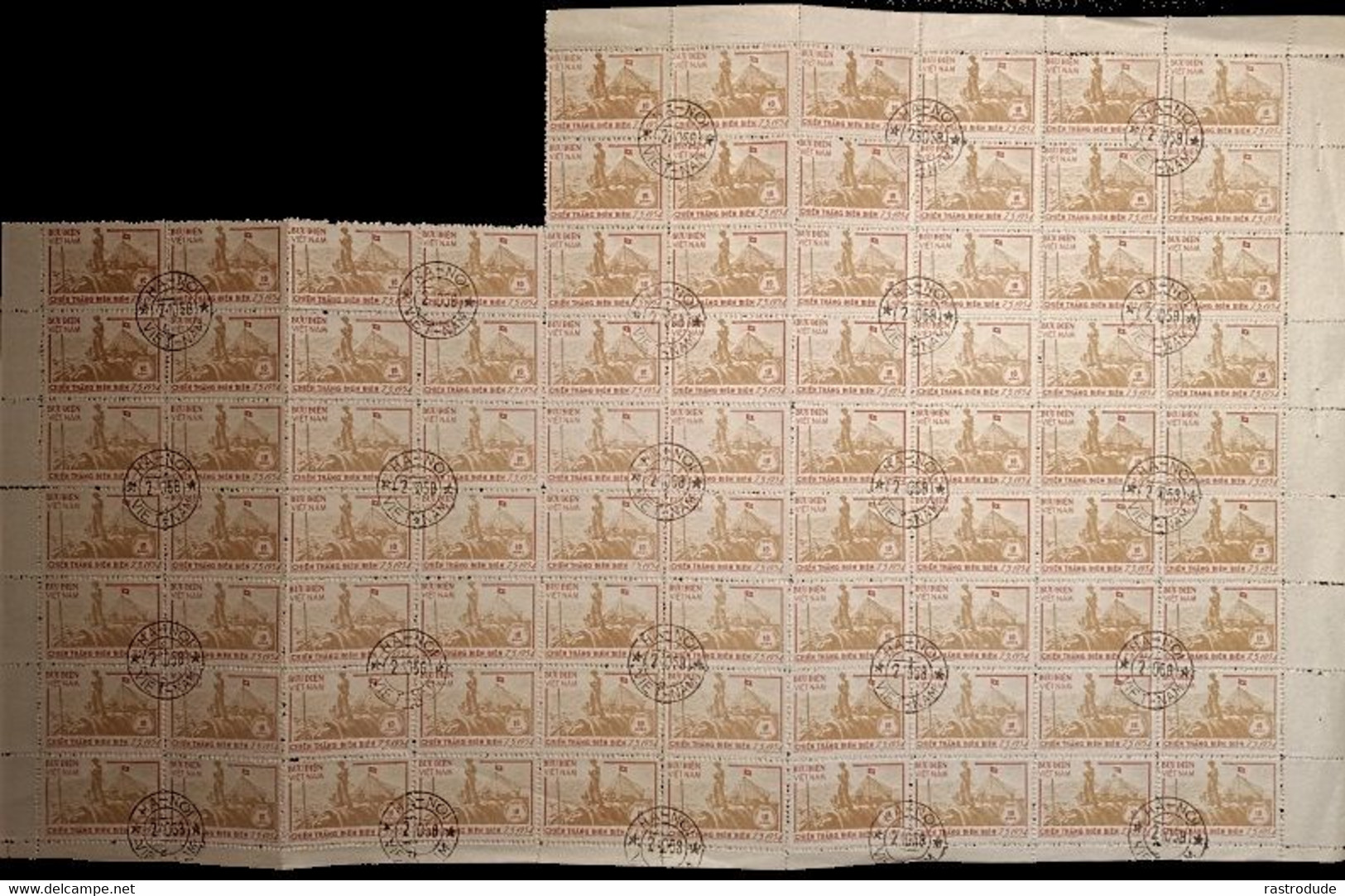 1954/56 Cat. €1640 VIETNAM 10d Nearly Complete SHEET (x82) Mi.12A, CONQUEST OF DIEN DIEN CANCELLED TO ORDER. . RARE - Vietnam