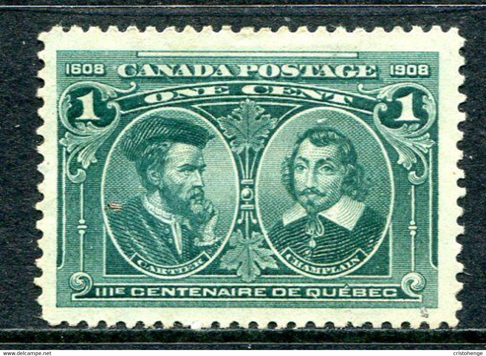 Canada 1908 Quebec Tercentenary - 1c Jacques Cartier & Samuel Champlain MNG (SG 189) - Nuevos