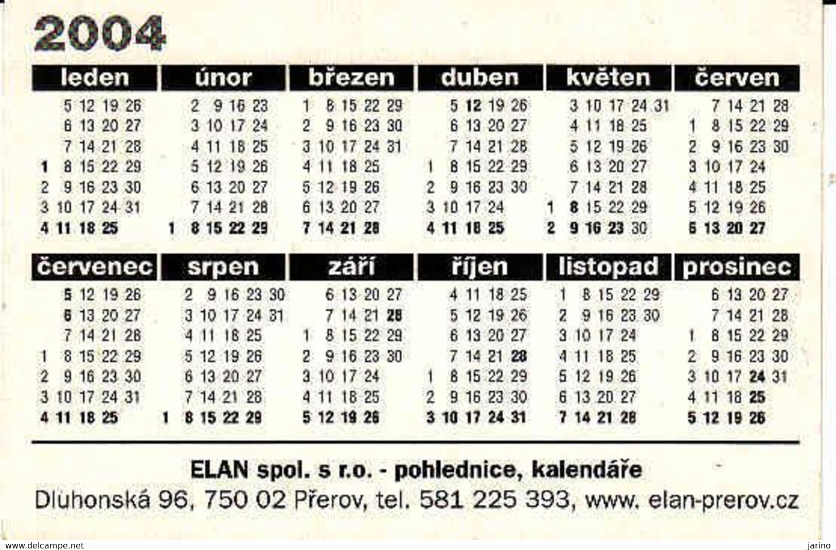 Small Calendar Czech Republic 2004, Stamps 1848 - 1908, Prerov - Grand Format : 2001-...