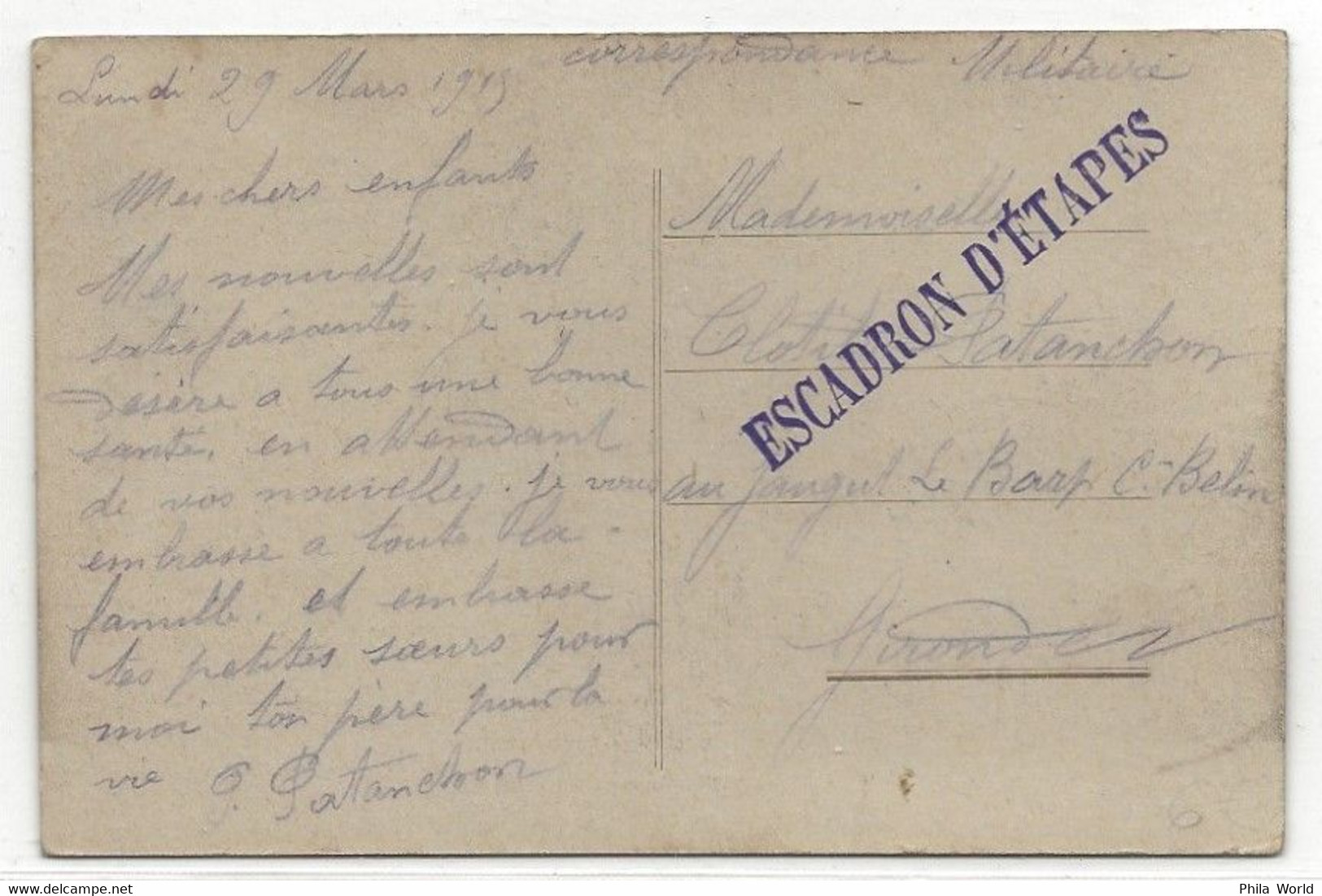 WW1 1915 Mars 29 CP FRANCHISE MILITAIRE Cachet ESCADRON D' ETAPES Sur CPA MONDEMENT Marne Eglise - 1. Weltkrieg 1914-1918