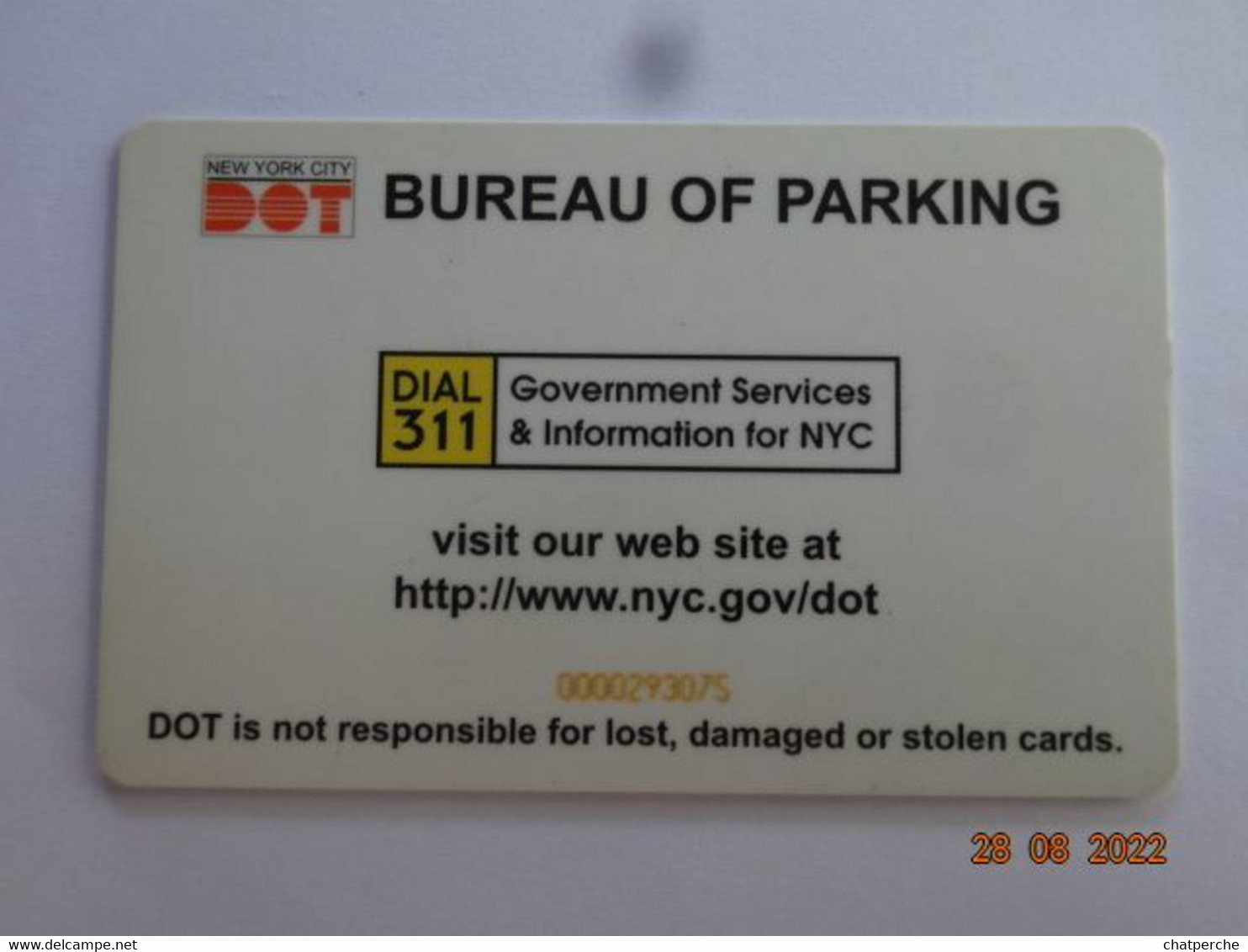 CARTE A PUCE PARKING SMARTCARD SMART CARD TARJETTA CARTE STATIONNEMENT ETATS-UNIS NEW-YORK CITY 20 $ - Cartes à Puce