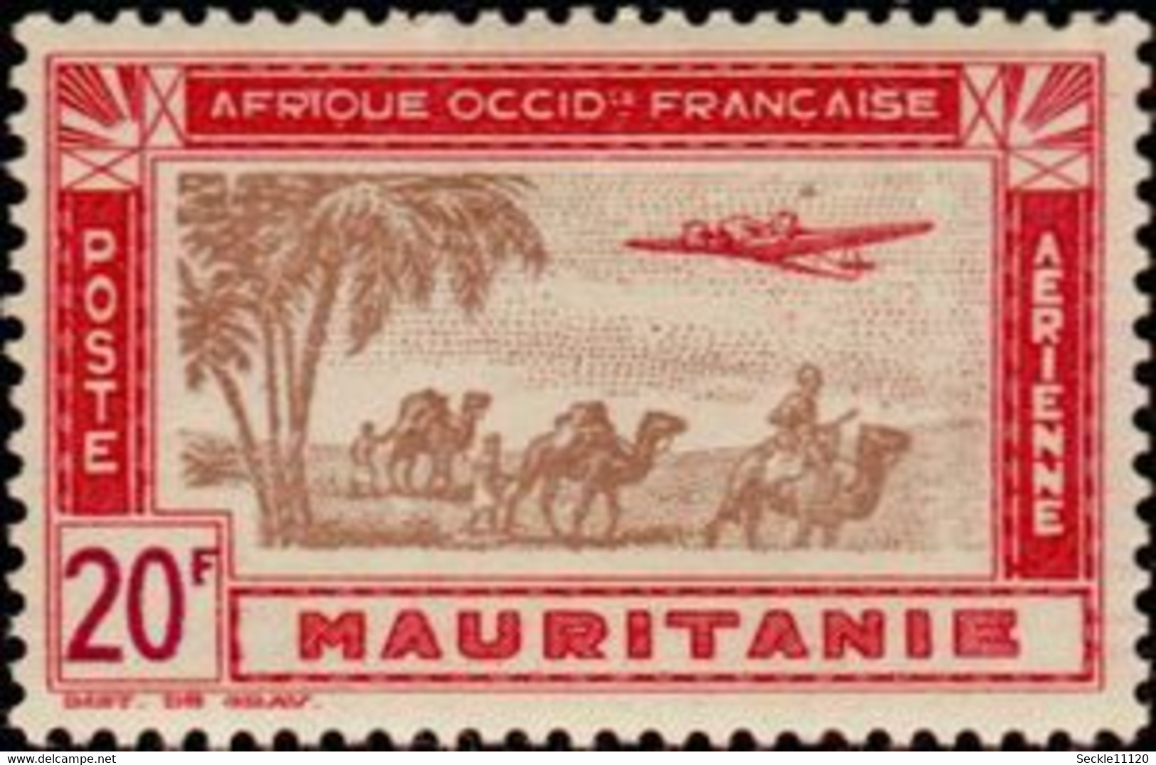 Mauritanie Mauritania - PA 16 - 1942 - Avion Et Caravane - 20F - MH - Mauritania (1960-...)