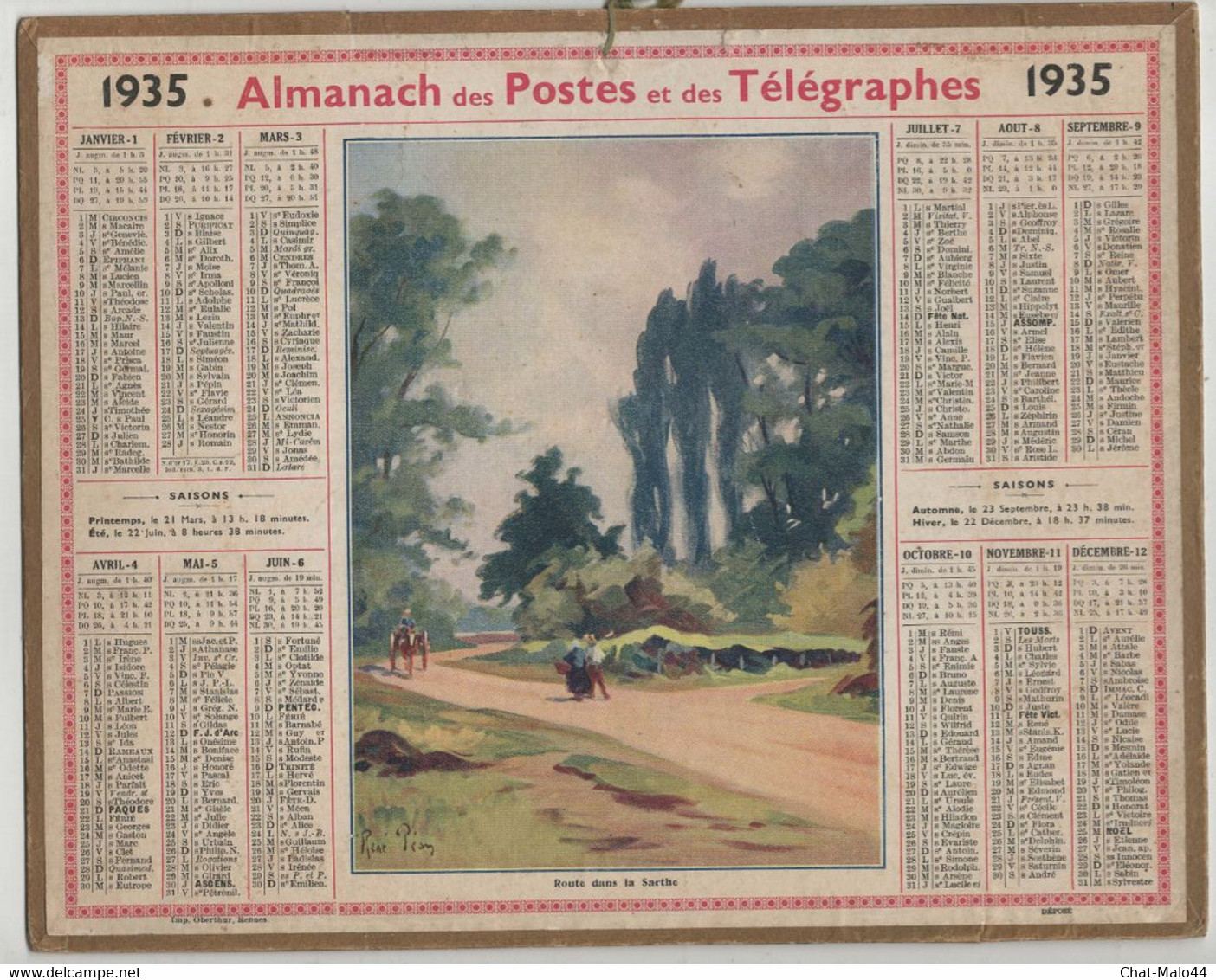 Almanach Des Postes Et Des Télégraphes. Année 1935. Almanach De La Loire-Inférieure. Illustration De René Péan - Grand Format : 1921-40