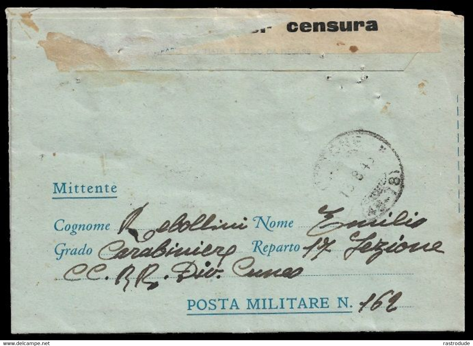 1943,18.07 - ITALY FIELDPOST GREECE GRÈCE BIGLIETTO POSTALE F.A  PM 162- 7. REGG. FANTERIA DIVISIONE CUNEO - Other & Unclassified