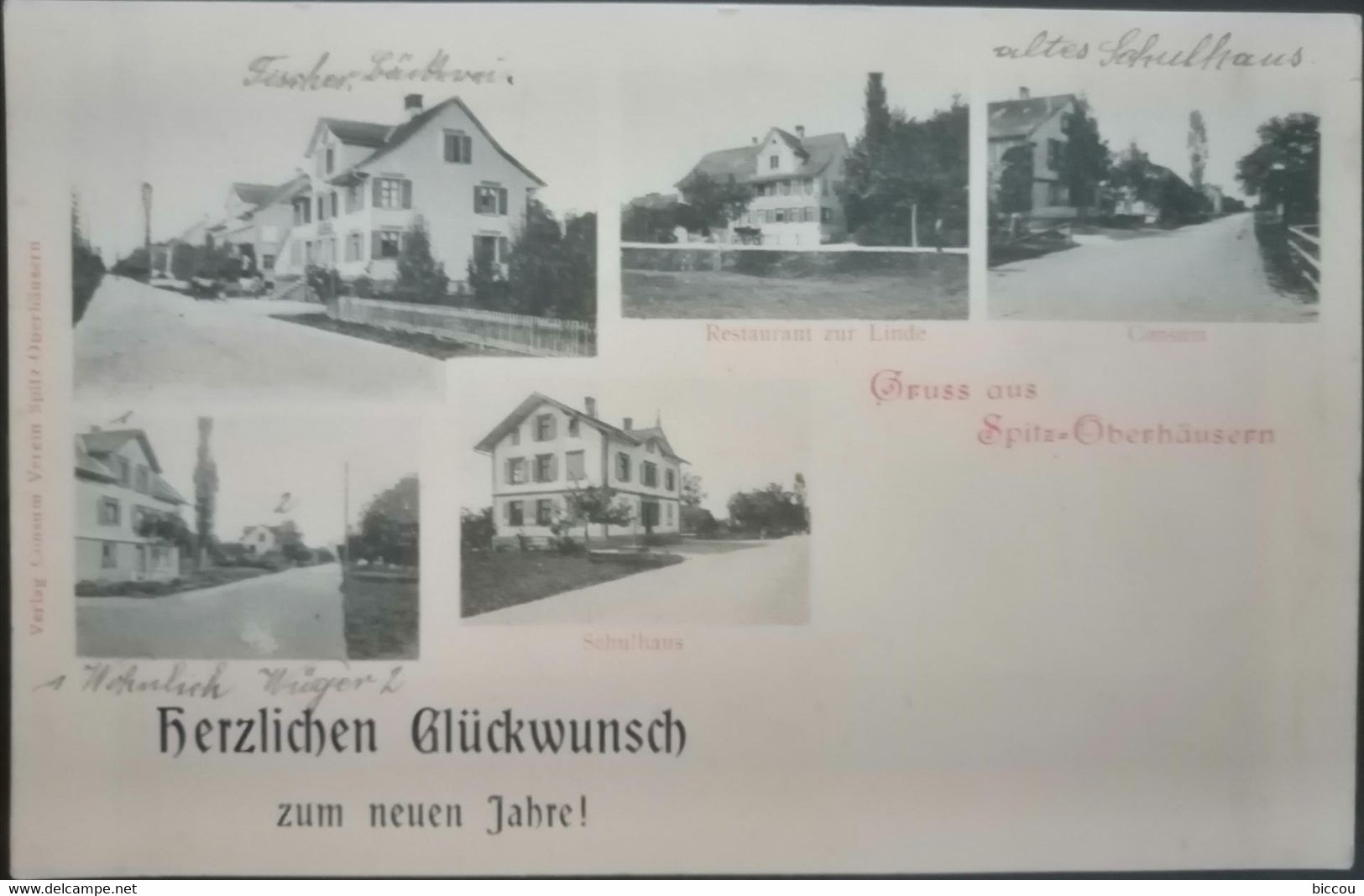 Cpa Herlichen Gluckwunsch Zum Neuen Jahre ! Gruss Aus Spitz Oberhausen (multivues, Restaurant Zur Linde, Schulaus, RARE) - Oberhausen